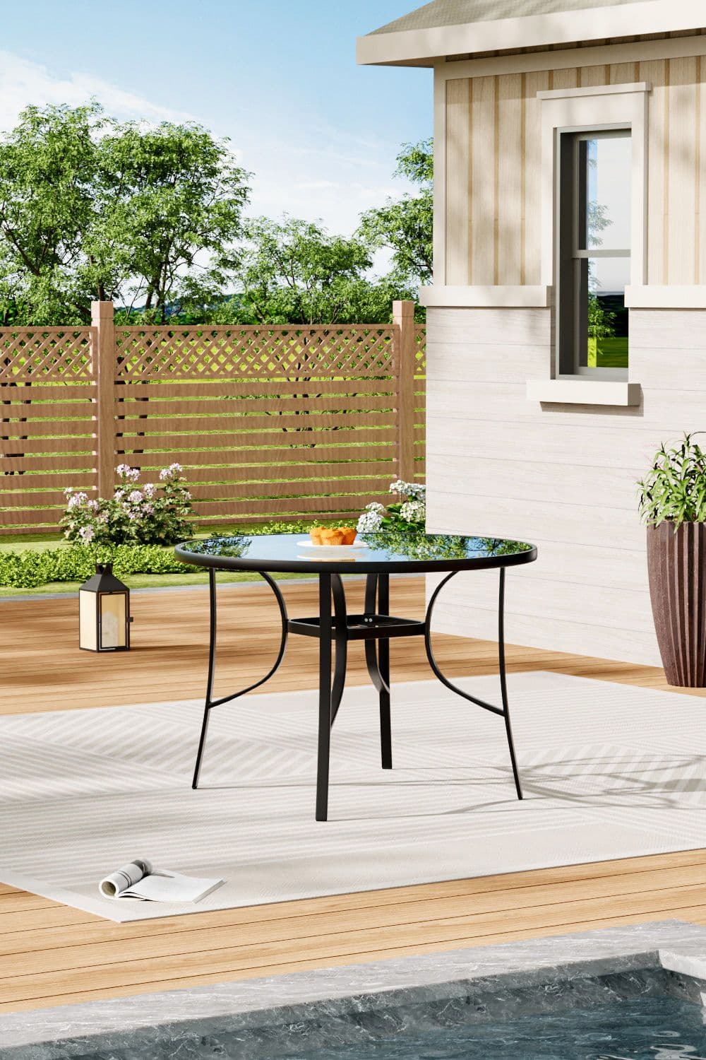 Tempered Glass Steel Round Garden Dining Table