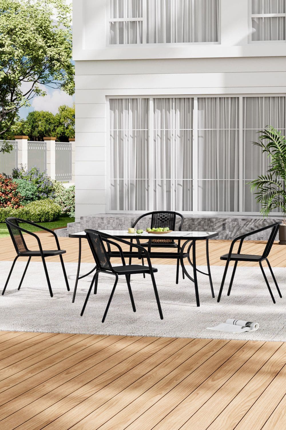 4-Person Rectangle Dining Table Set with Parasol Hole