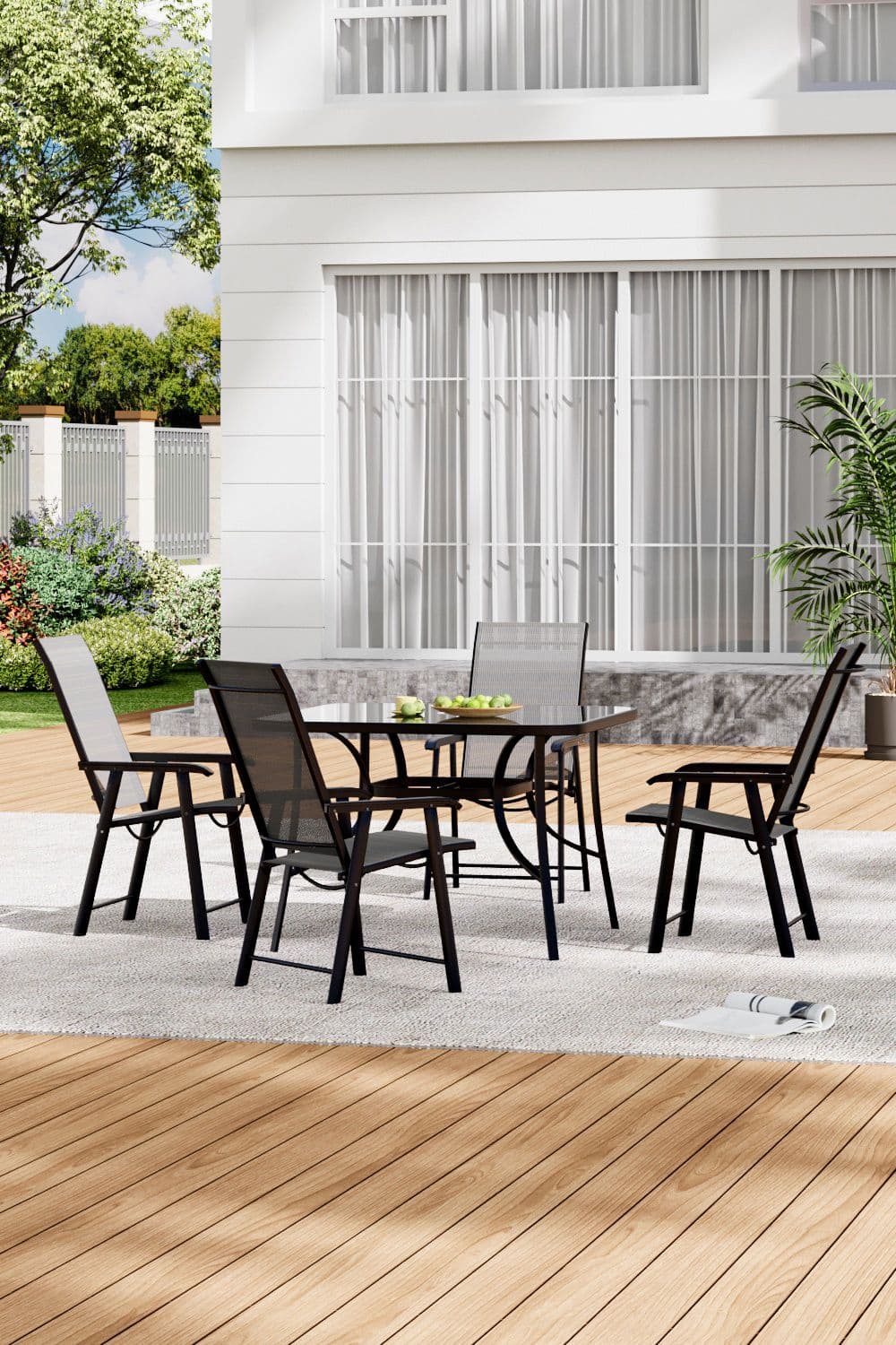 4-Person Black Square Outdoor Dining Table Chair Set
