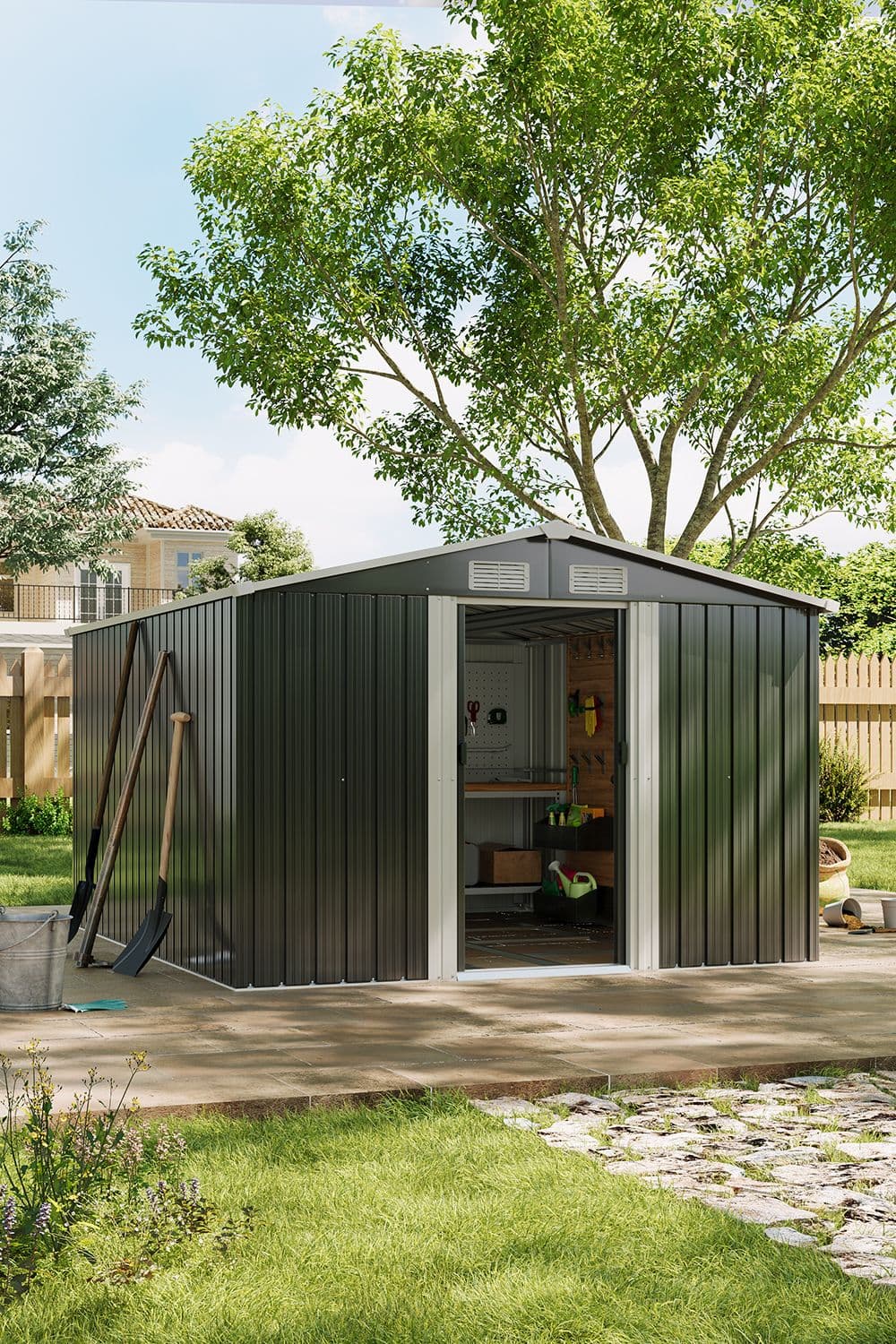 Large Metal Garden Tool Storage Shed