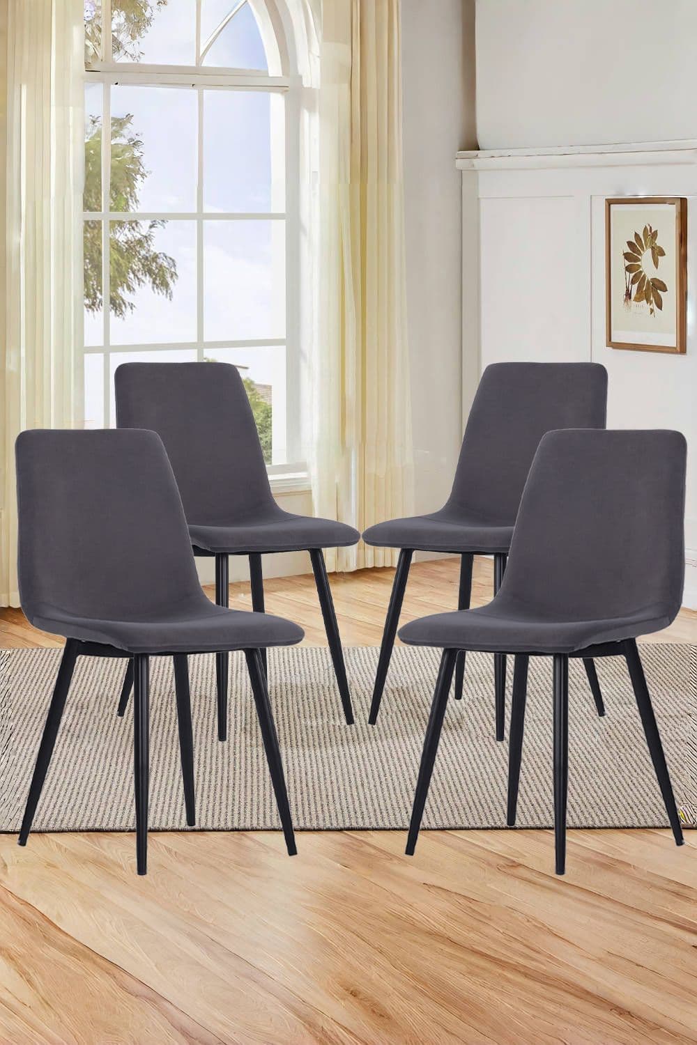 Set of 4 Matte Velvet Dining Chair with Metal Legs