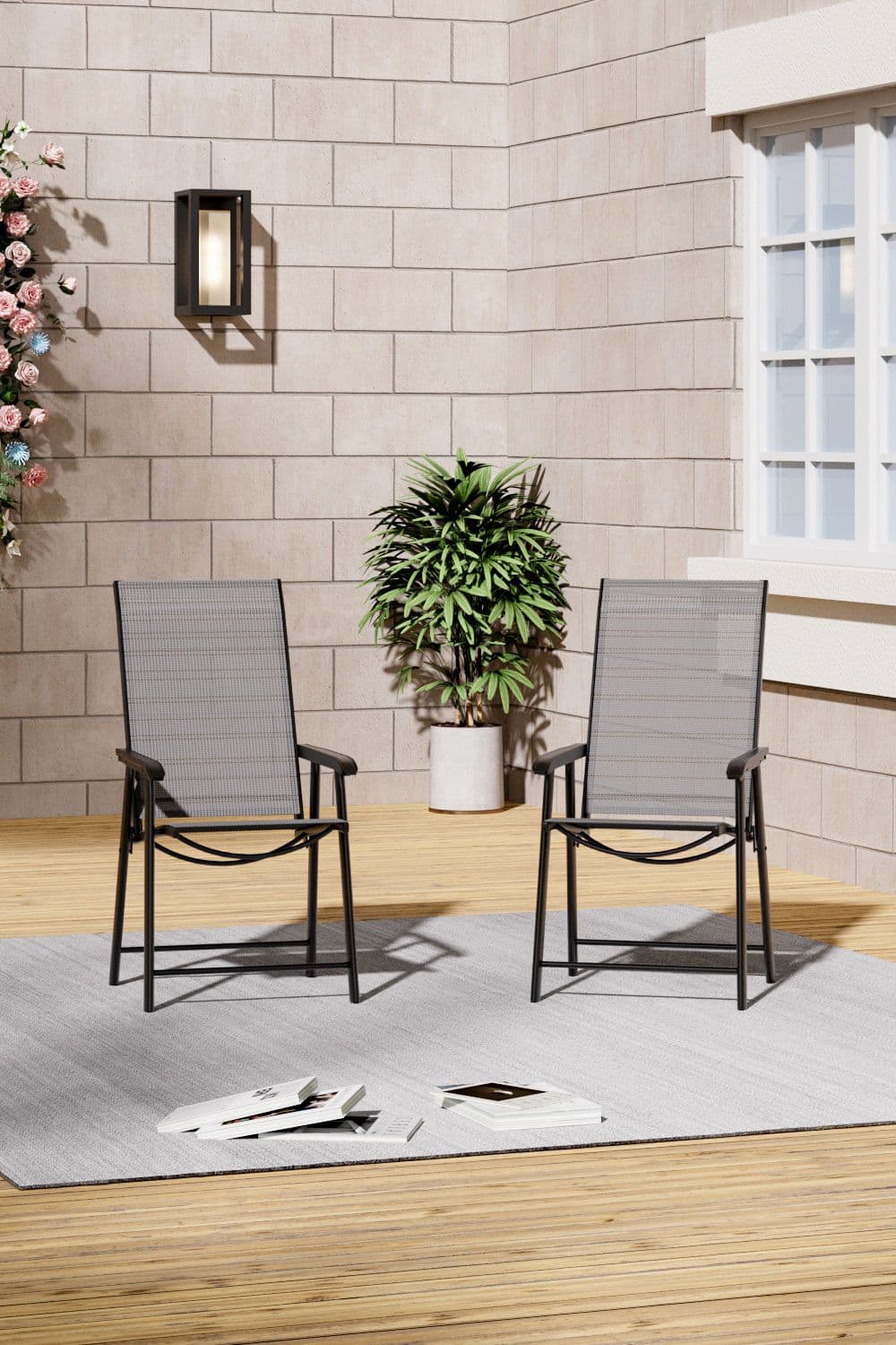 Metallic-Frame Outdoor Foldable Chairs Set of 2