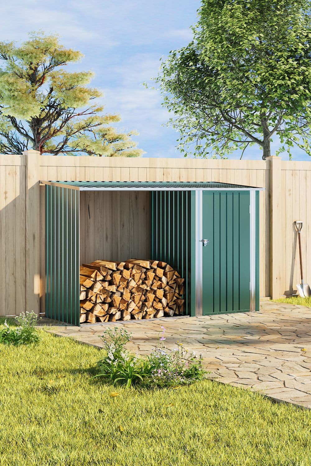 Outdoor Garden Storage Shed with Log Stacking Rack