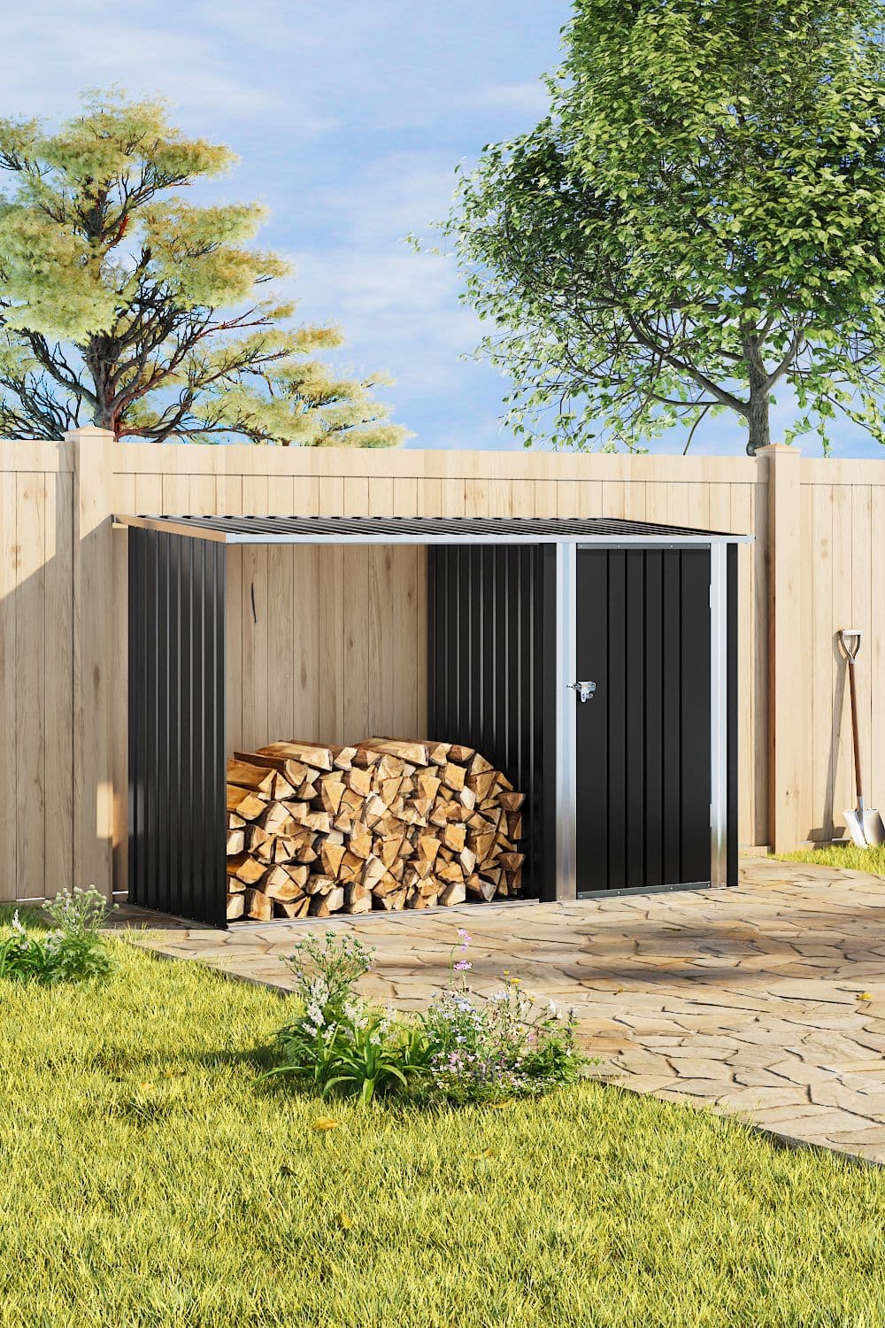 Outdoor Garden Storage Shed with Log Stacking Rack