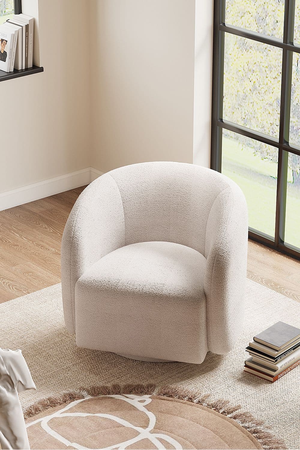 Netural Bouclé Tub Accent Chair with Swivel Base