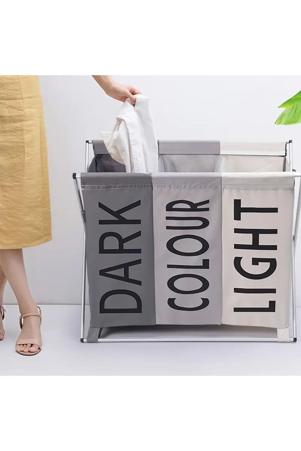 Aluminium Foldable Laundry Sorter Triple Section Bathroom Hamper