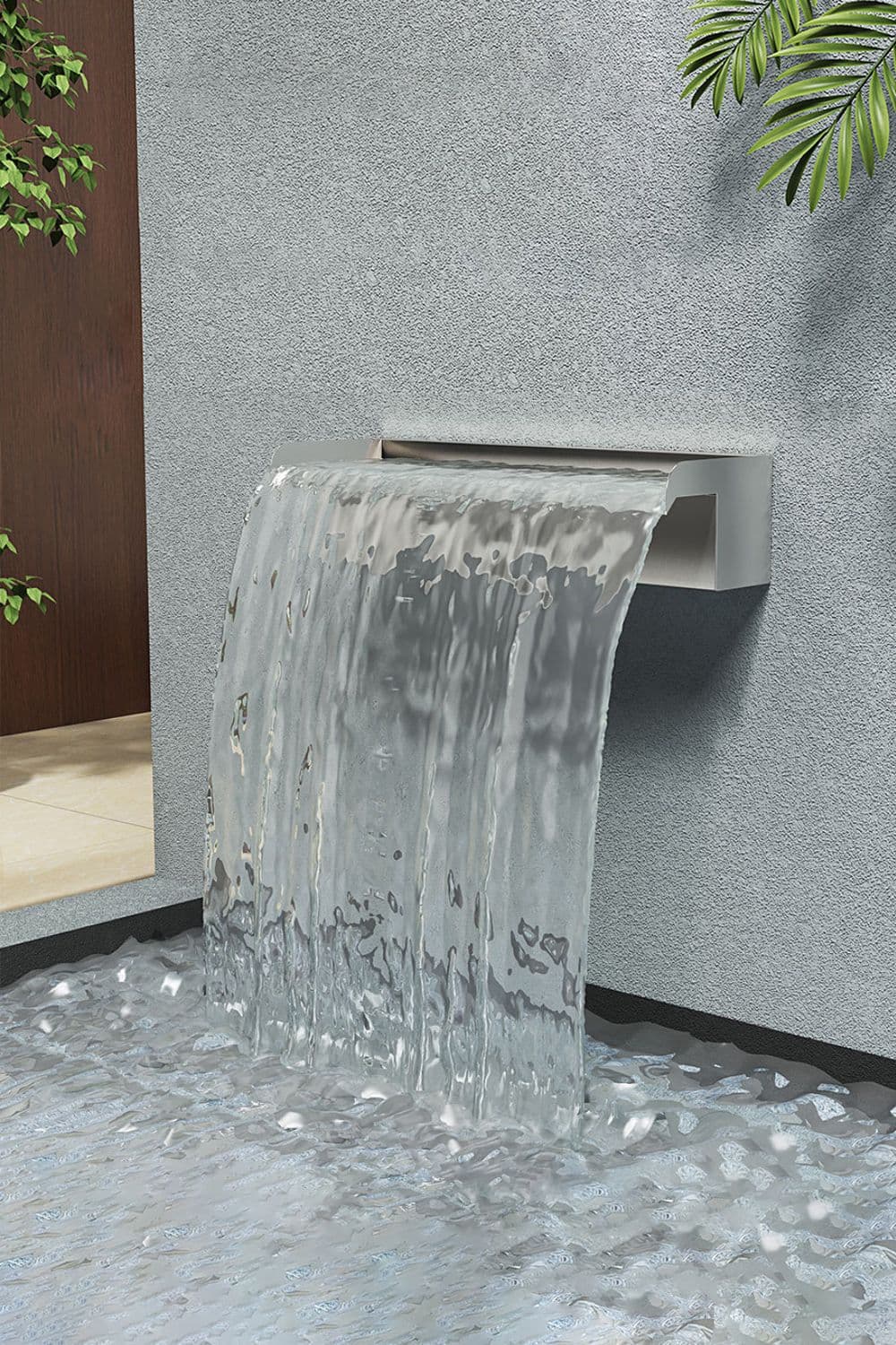 40cmW Back Entry Stainless Steel Wall-Mounted Water Blade Waterfall Pool Garden