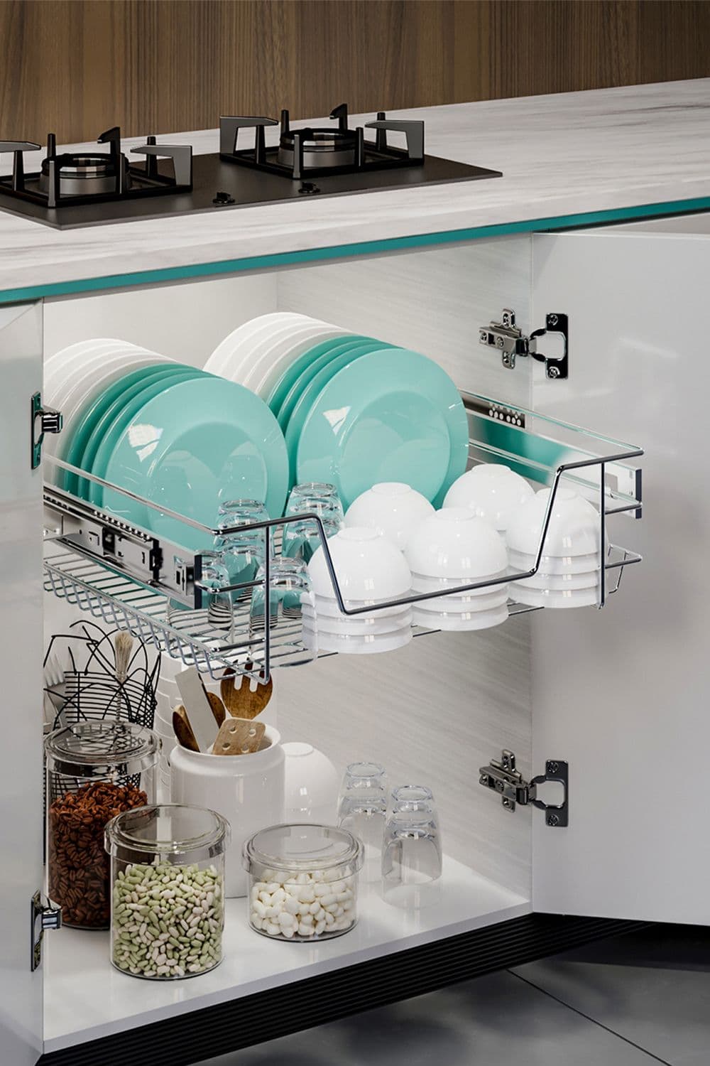 Metal Sliding Cabinet Pull Out Wire Basket Organizer