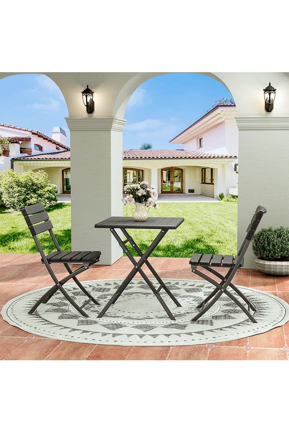 3-Piece Plastic Outdoor Folding Table and Chairs Set