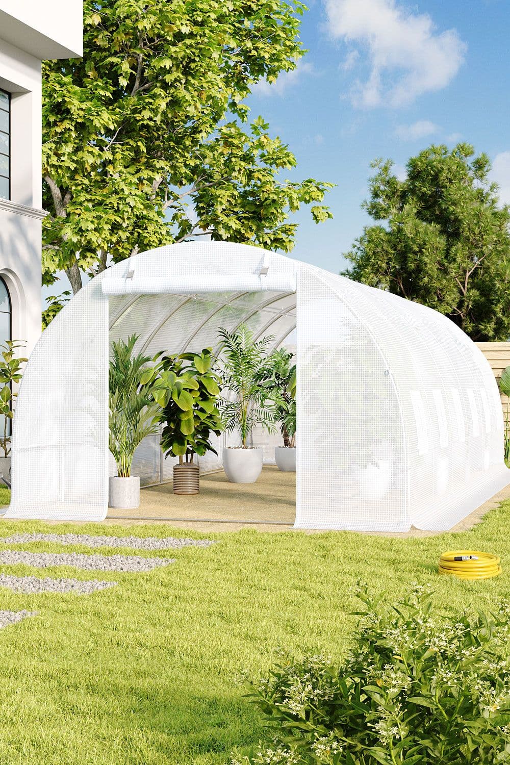 White Outdoor Walk-in Tunnel Greenhouse with Steel Frame