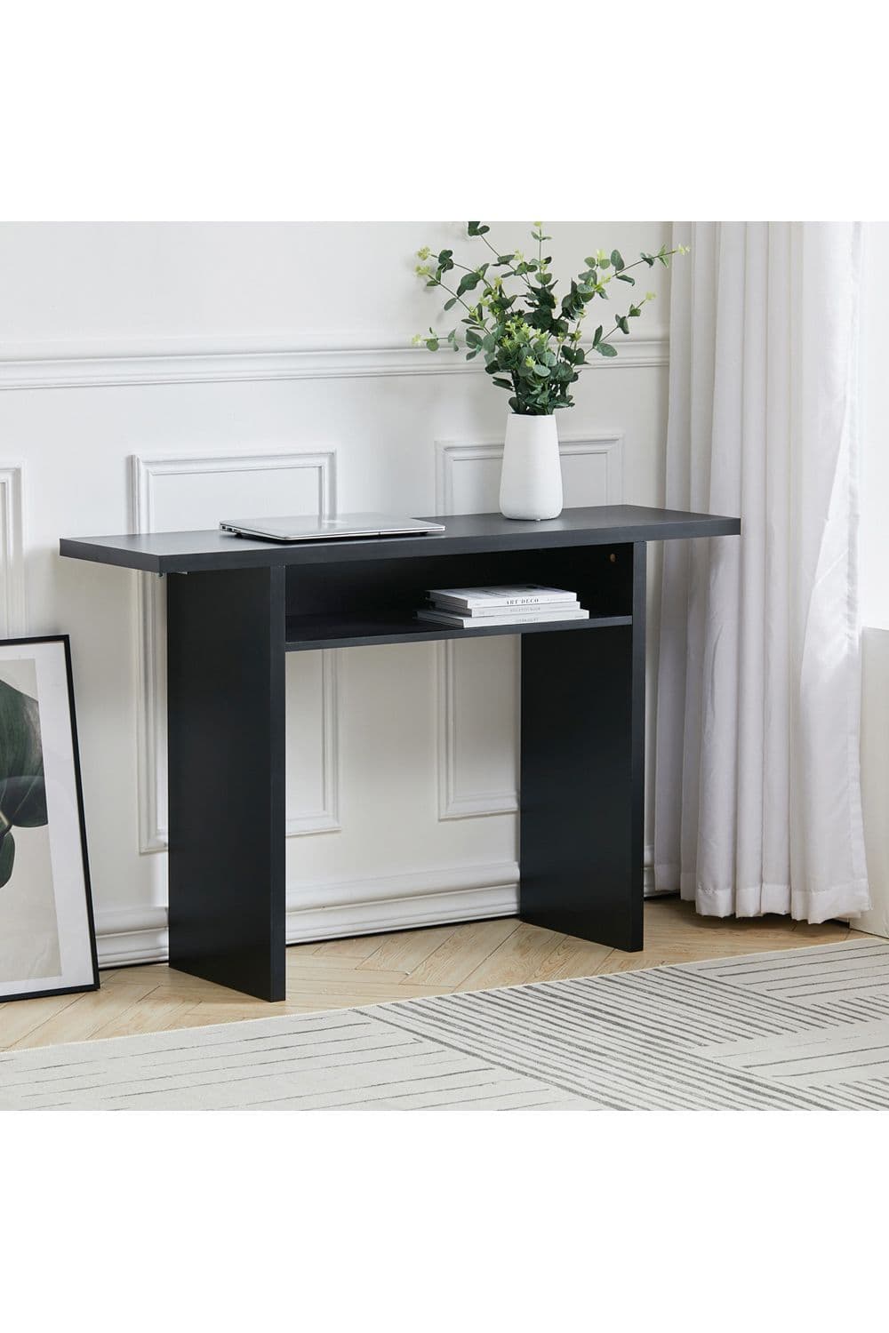 Narrow Rectangular Console Table with Storage Shelf