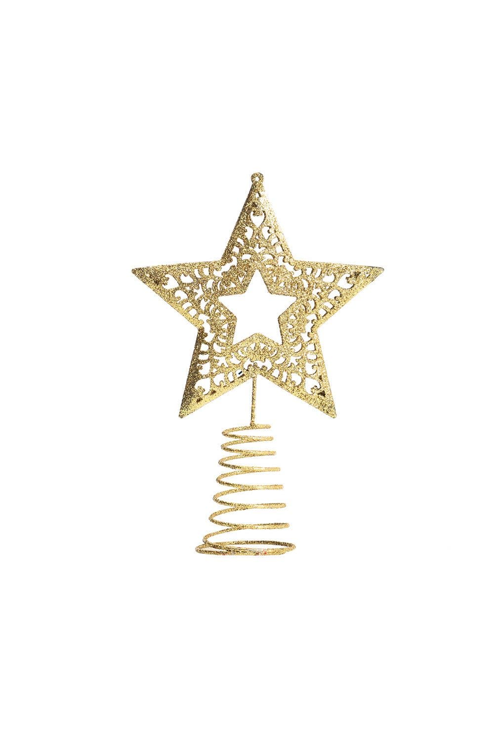 Christmas Tree Star Topper Golden Glitter Ornaments