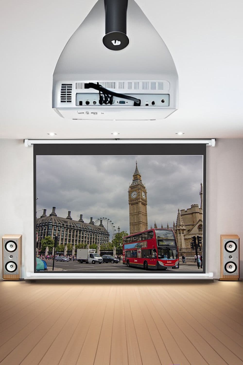 120" Motorized Electric Projection Screen 4:3 HD Screen Home Cinema Office  With Remote Control