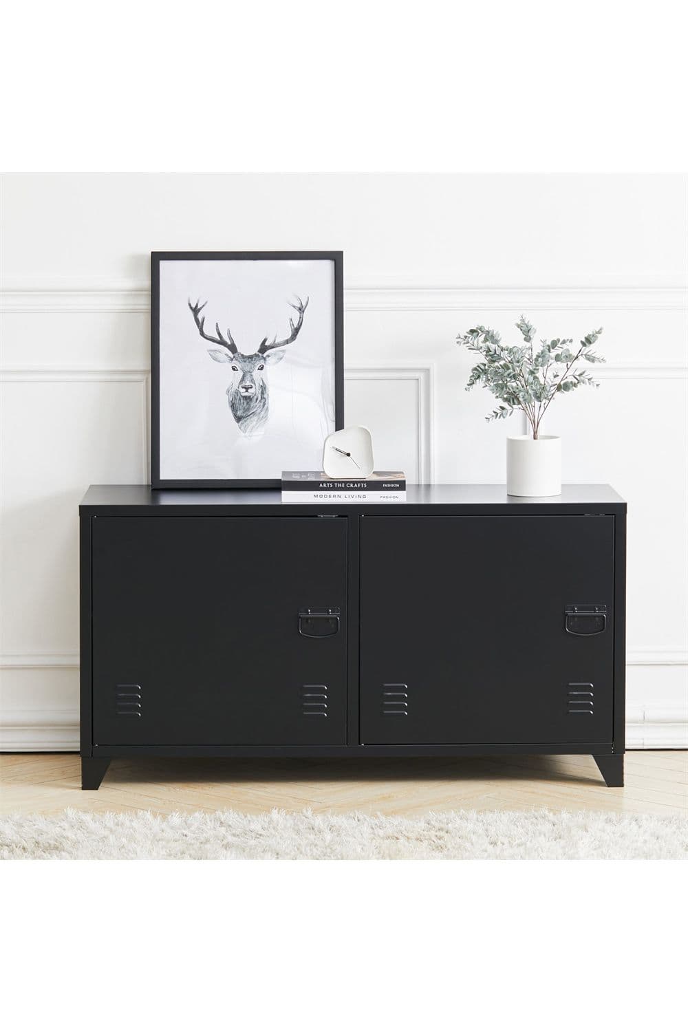 Industrial Style Metal File Cabinet with 2 Doors TV Stand Storage Cabinet