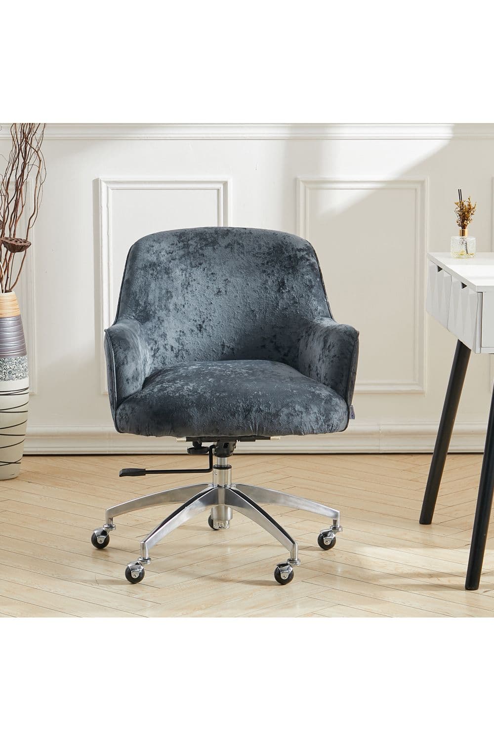 Velvet Upholstered Wheeled Swivel Office Chair