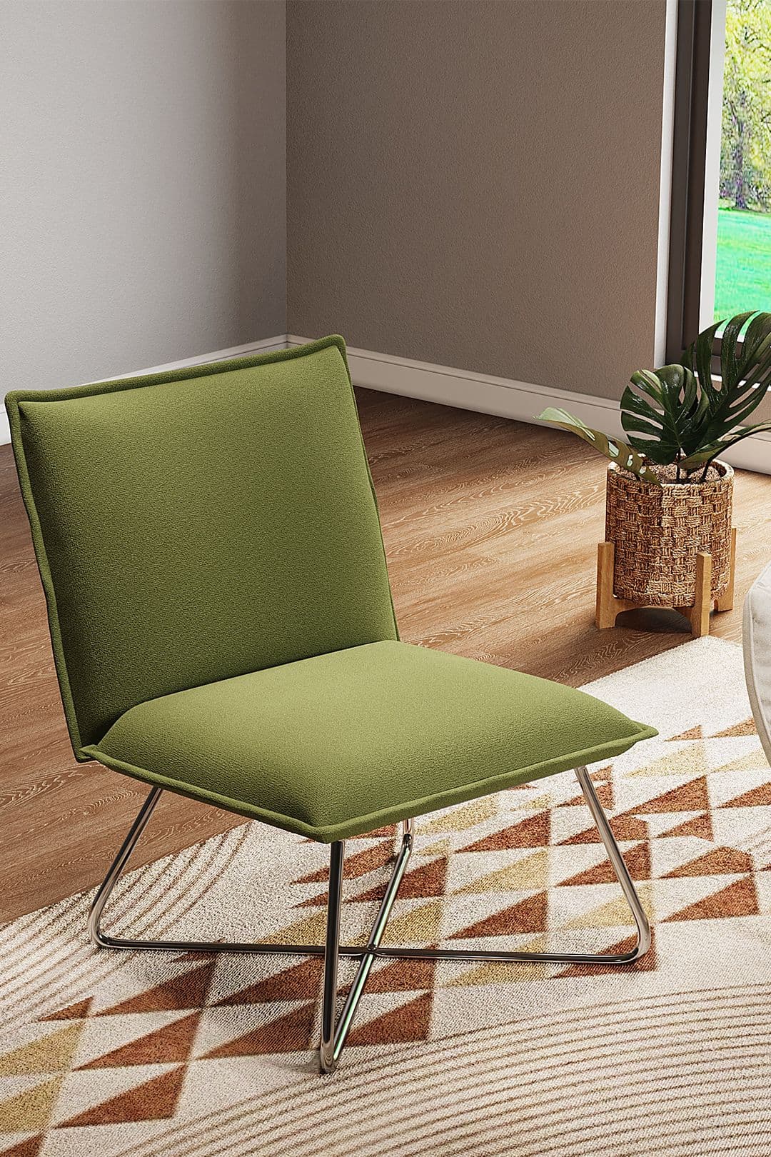 Modern Linen Accent Chair Metal Base