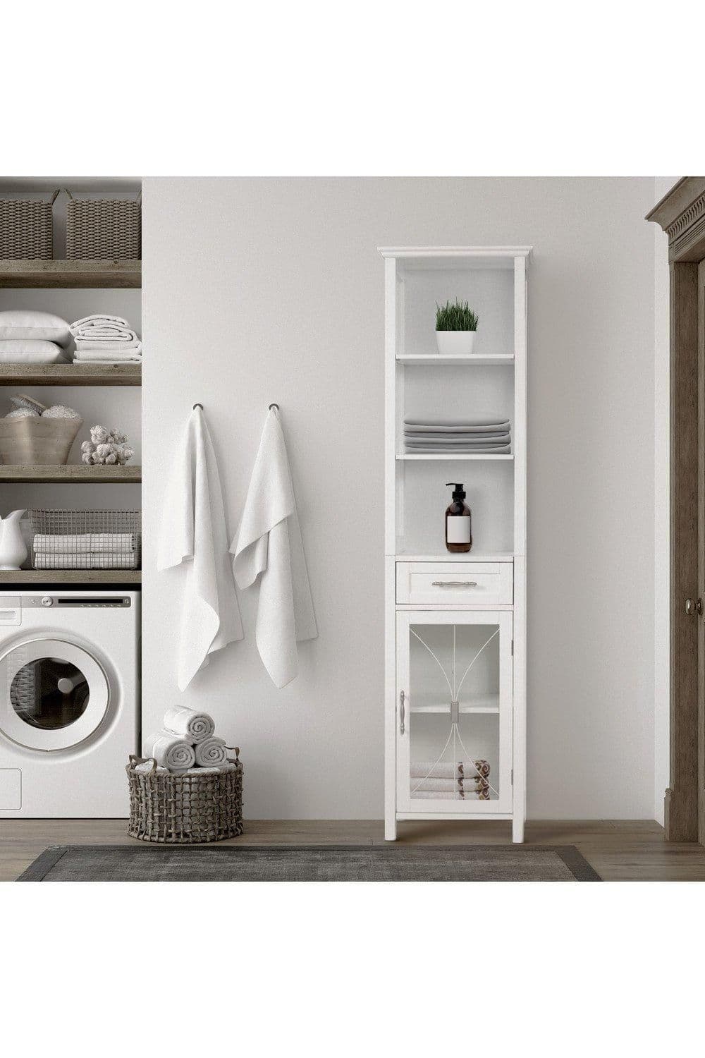Delaney Bathroom Wooden Functional Linen Cabinet Whites