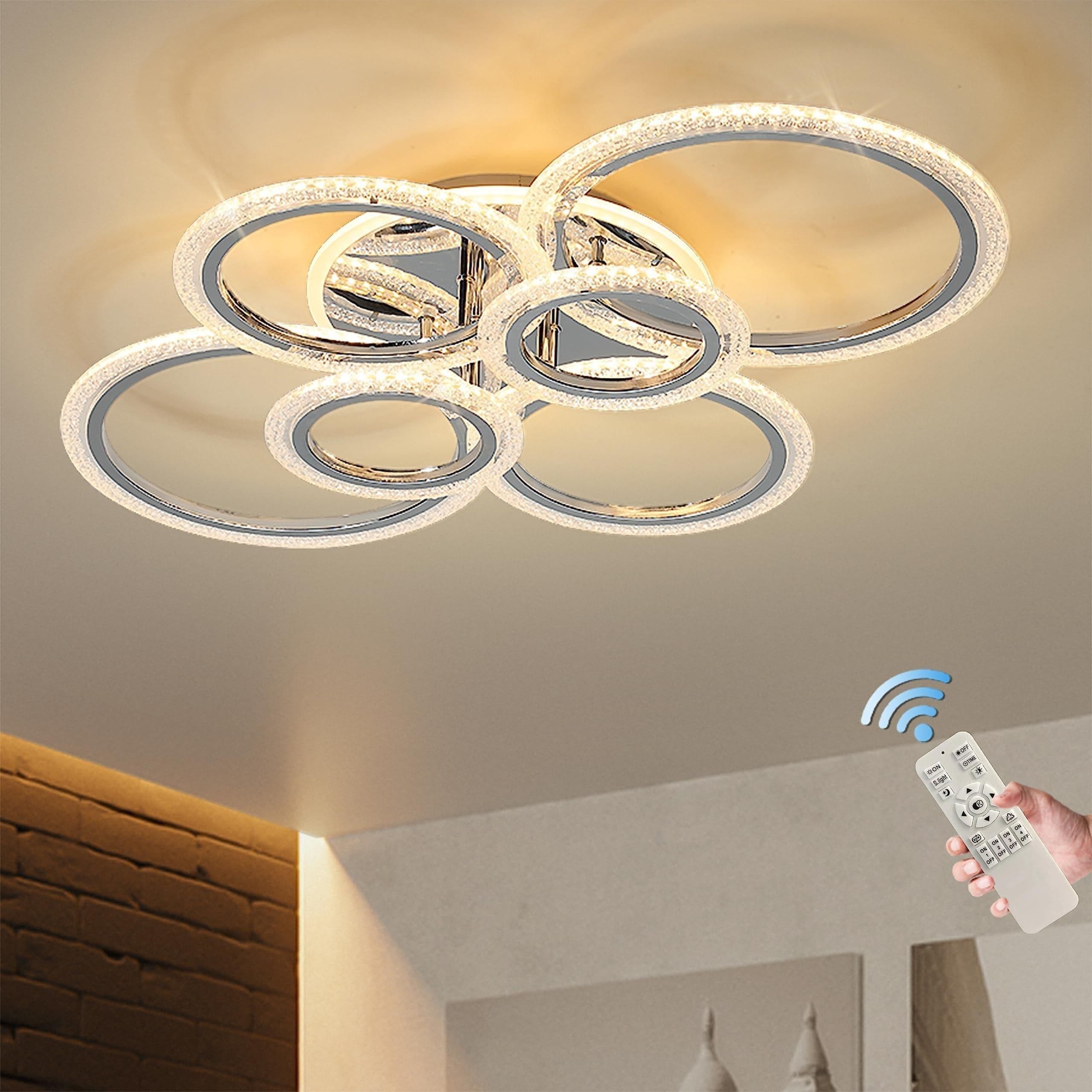 Modern LED Ceiling Light 76W Ceiling Lamp Dimmable 6 Rings Ceiling Chandelier