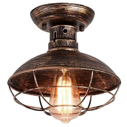 Industrial Semi Flush Ceiling Light Metal Cage Fixture