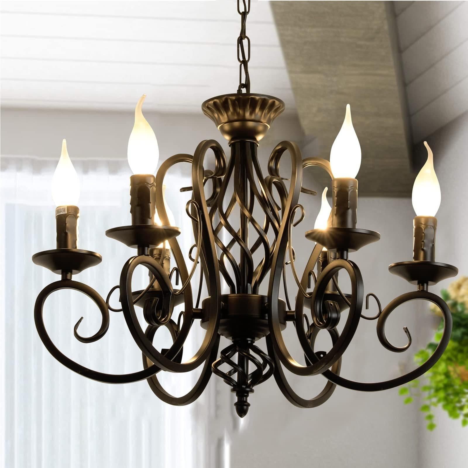 Vintage 6 Light Iron Candle Chandelier Pendant Kitchen or Dining Room