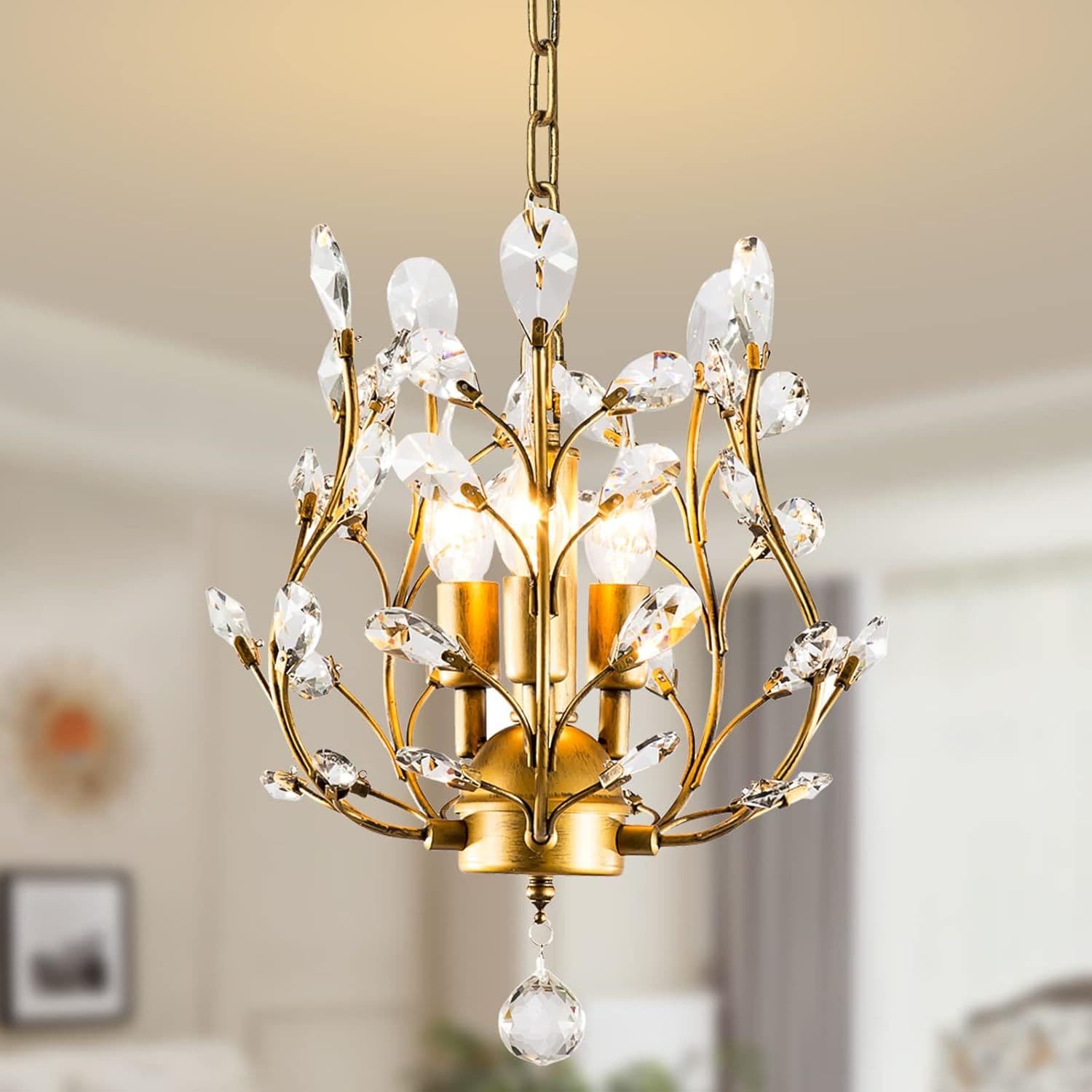 3 Light Golden K9 Crystal Chandelier Hallway Living Room Bedroom