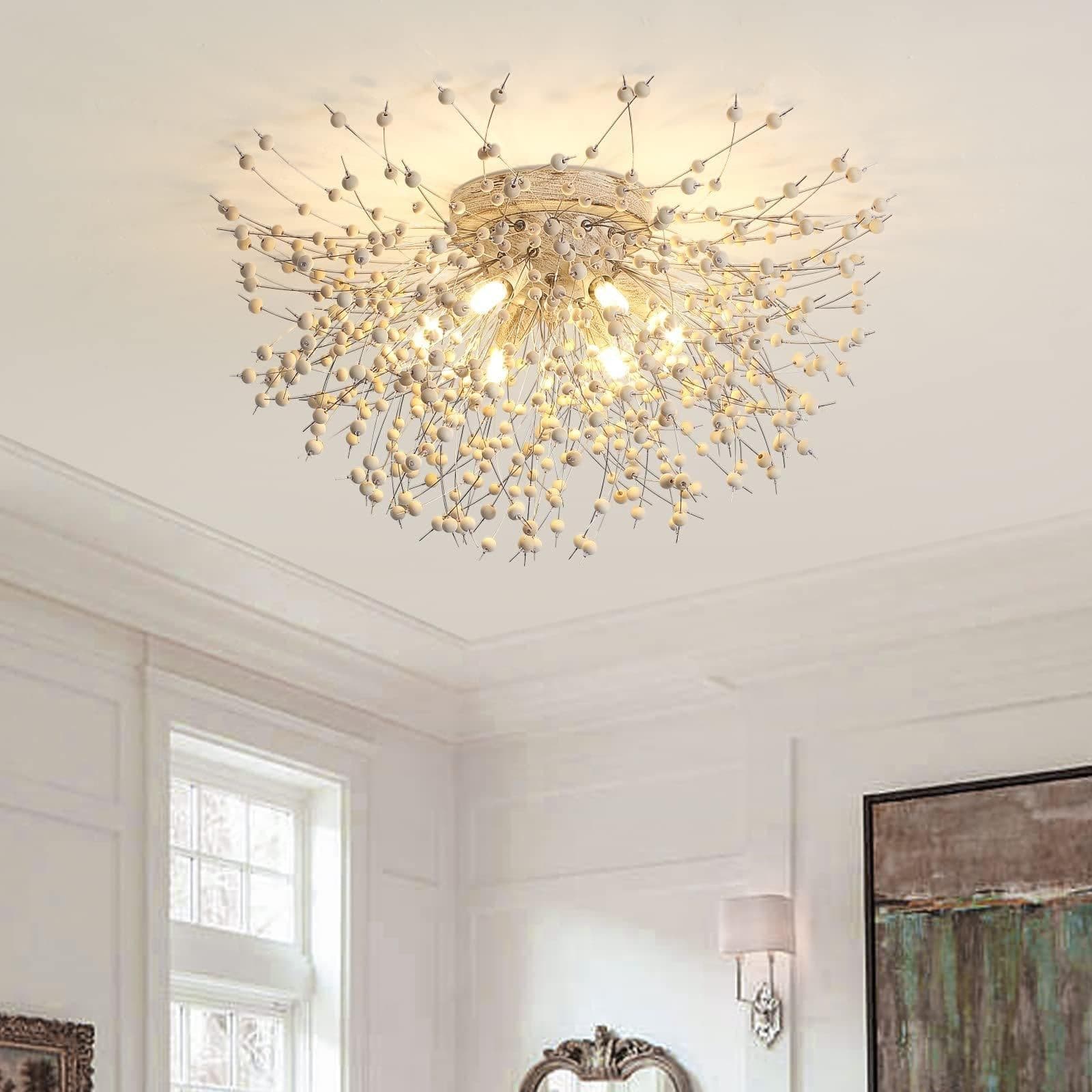 Wooden Bead Dandelion Ceiling Light Dining Room or Living Room