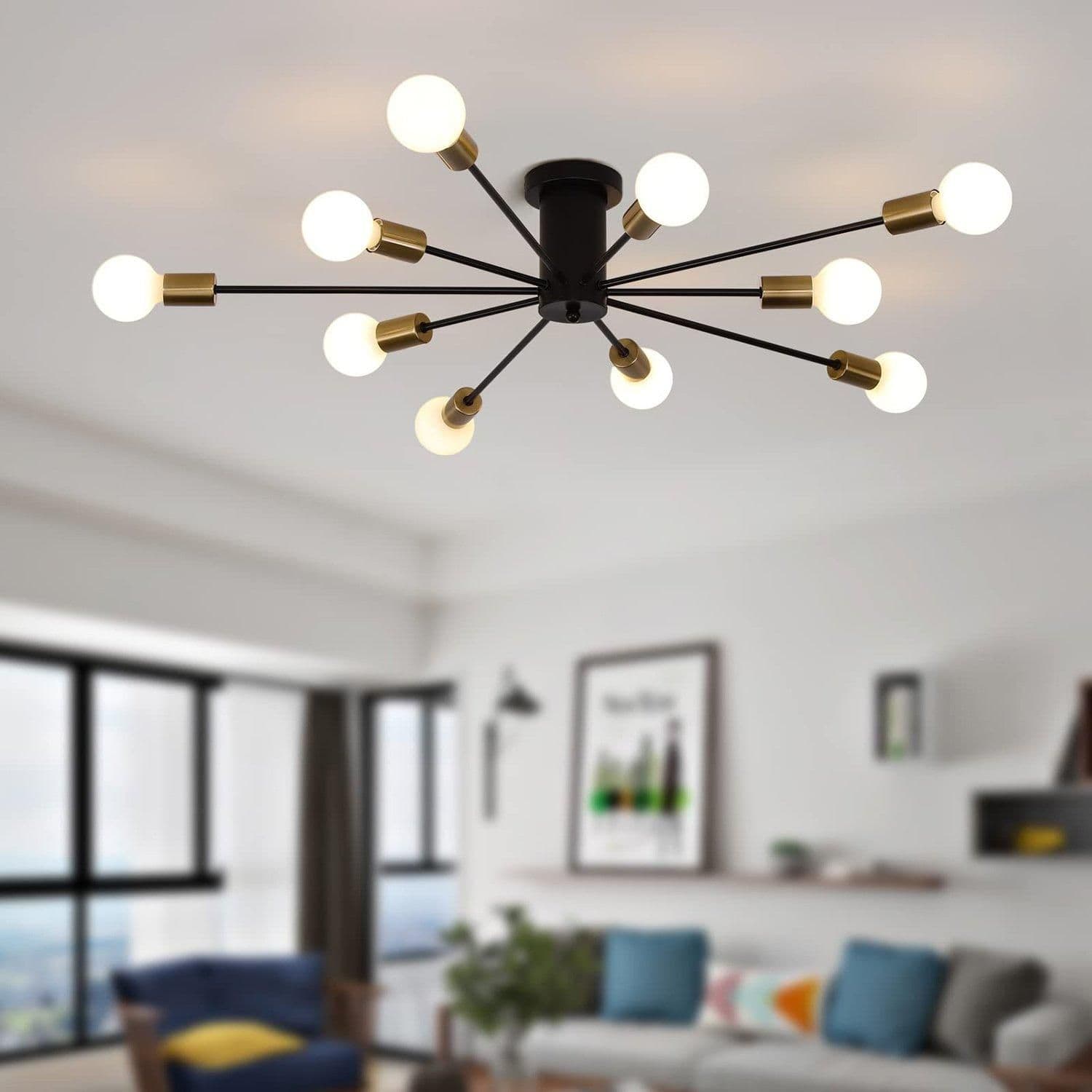 Mid Century Sputnik Industrial Chandelier Living Room Kitchen Island Bedroom
