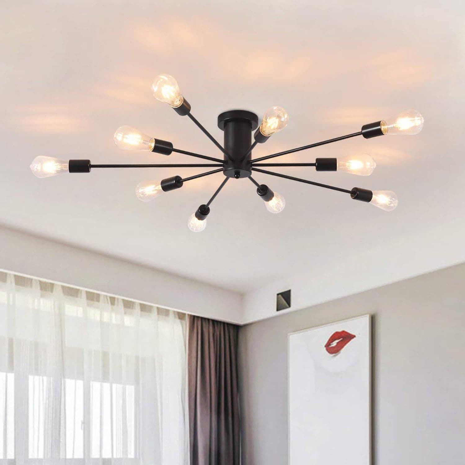 10 Light Sputnik Semi Flush Mount Industrial Chandelier Living Room Kitchen Island Bedroom