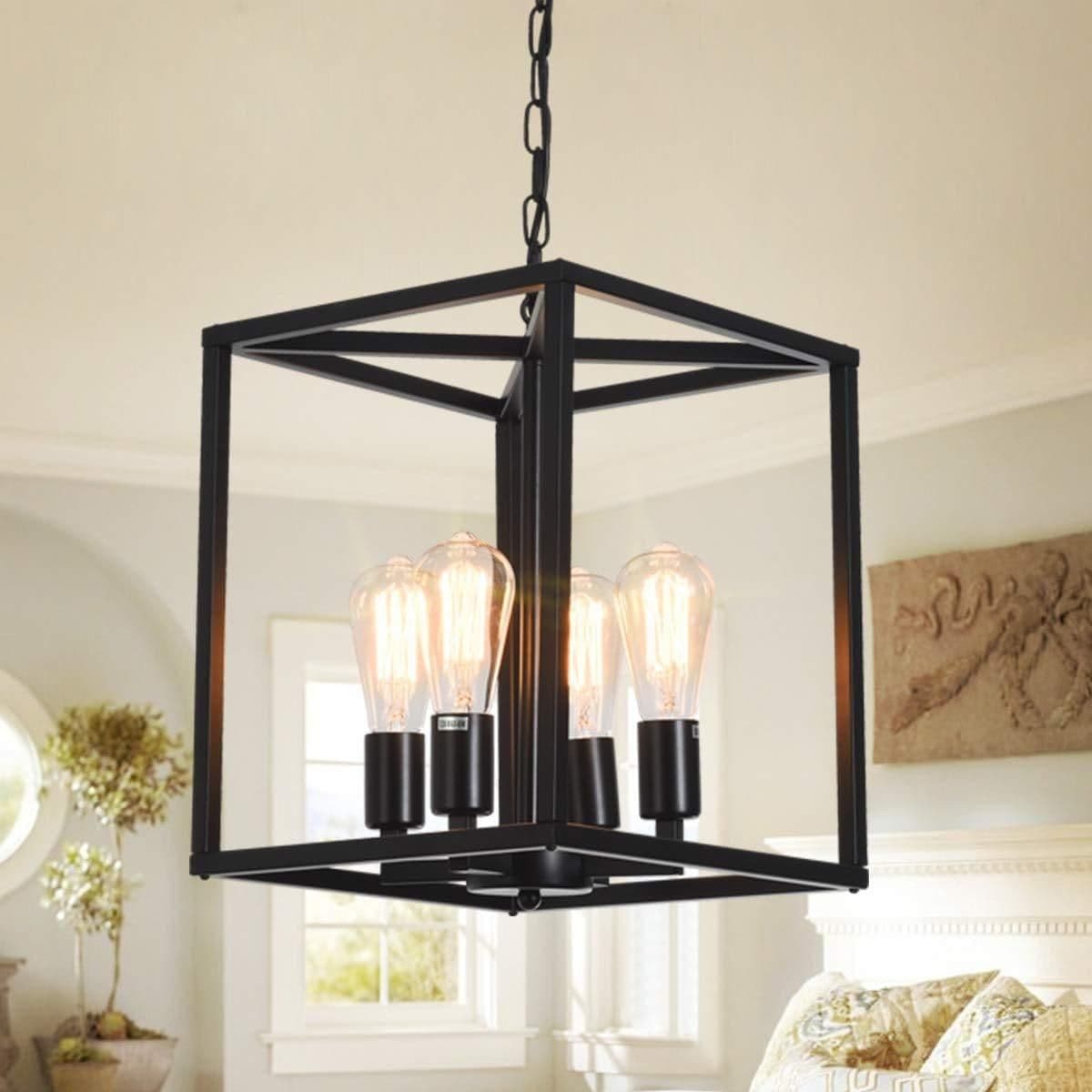 4 Light Industrial Vintage Lantern Pendant Light Kitchen Island Farmhouse Hallway