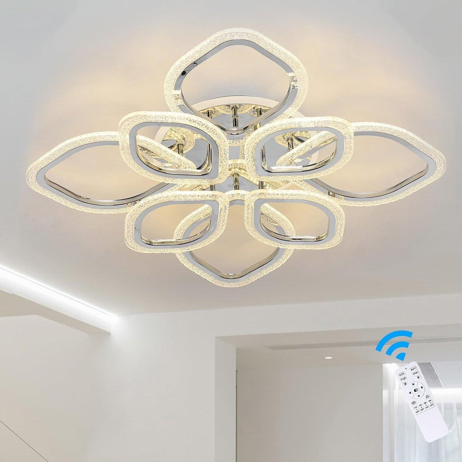 8 Head Modern Acrylic LED Ceiling Light Chandeliers Remote