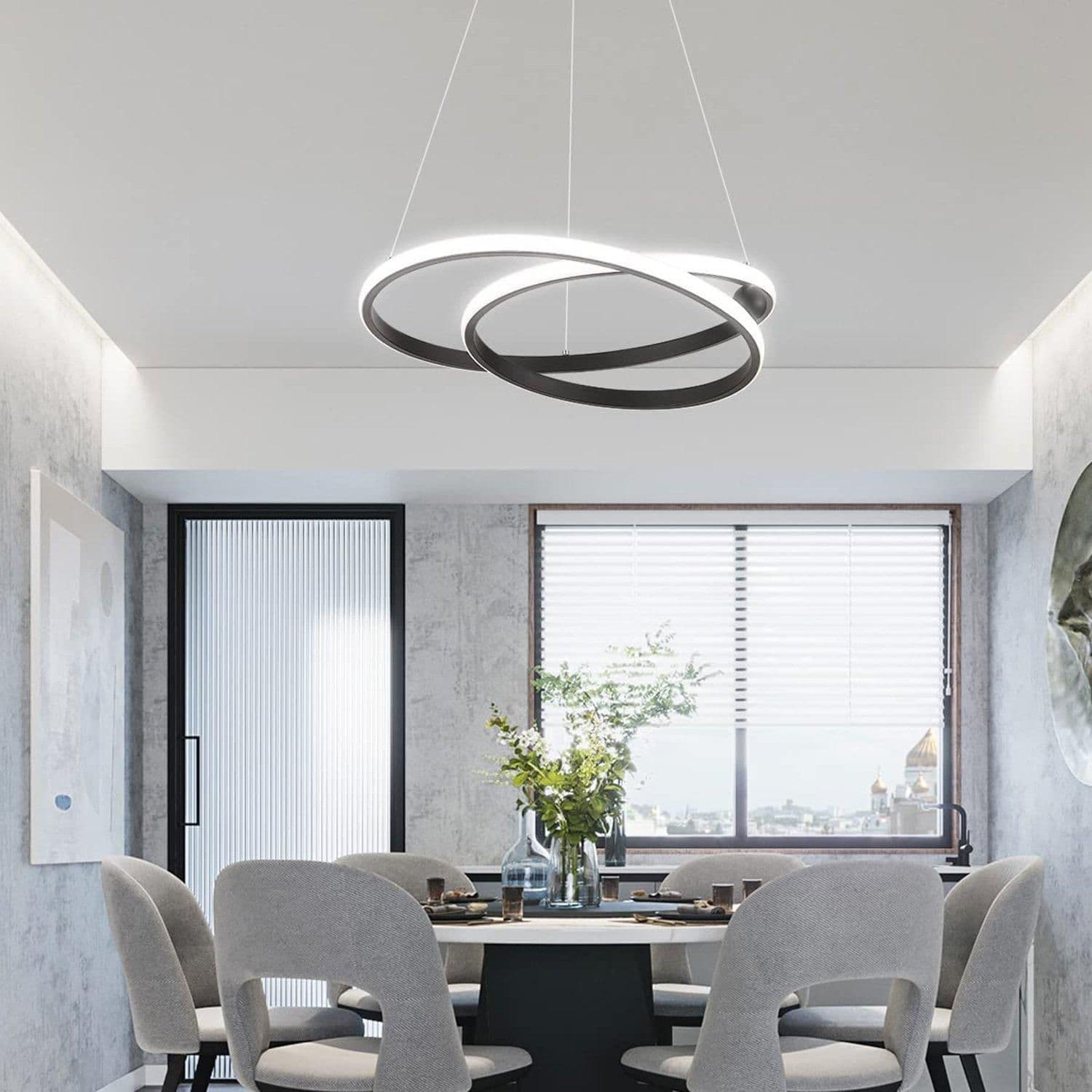 Modern Dimmable LED 2 Ring Chandelier Kitchen Dining Room