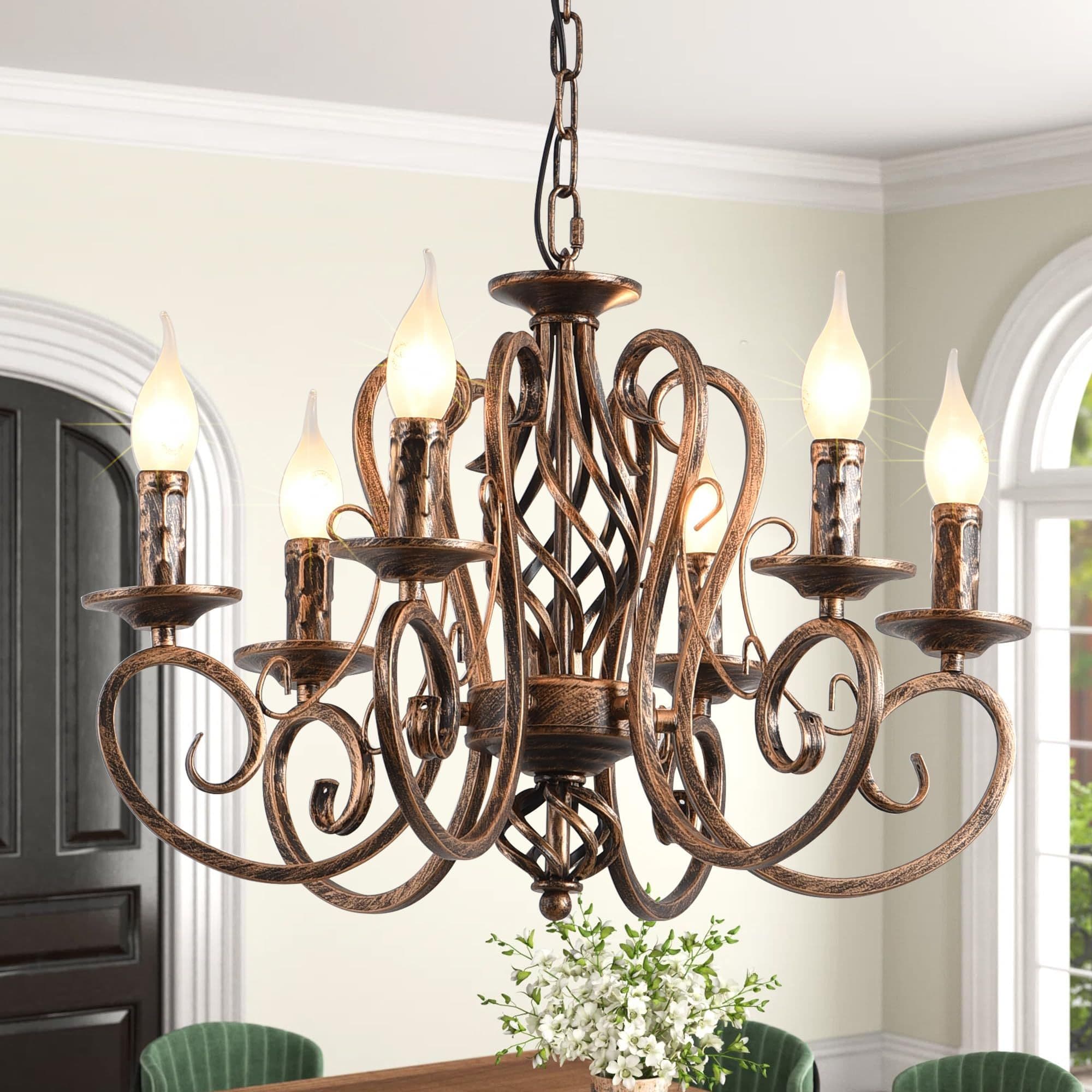 6 Lights Candle Wrought Iron French Country Chandelier