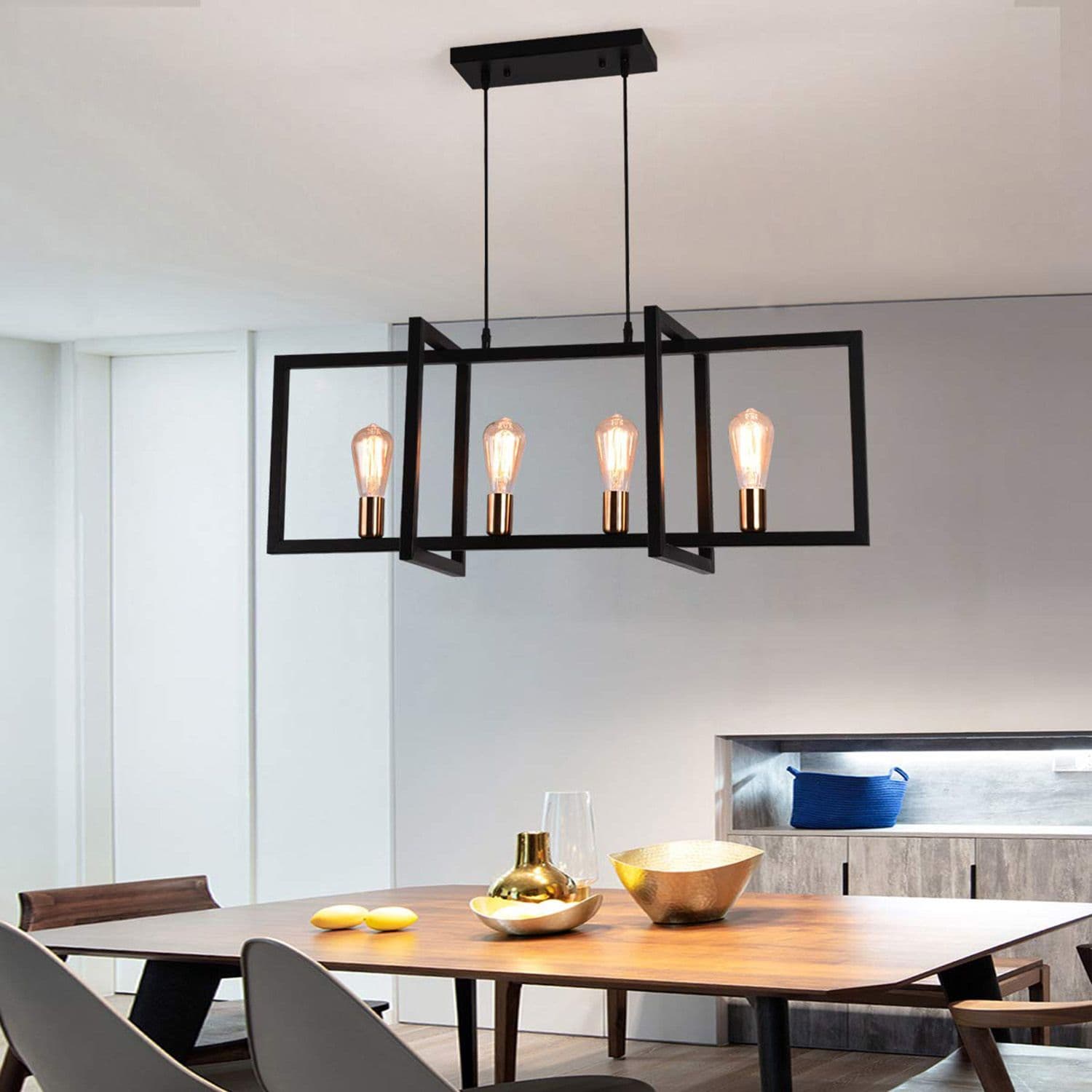 4 Light Rectangular Chandelier Industrial Hanging Pendant Light