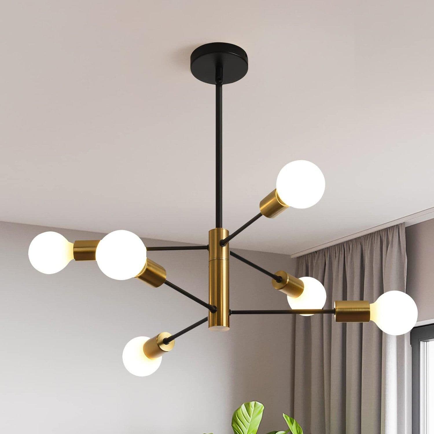 6 Light Sputnik Chandelier Adjustable & Gold Ceiling Pendant Lighting