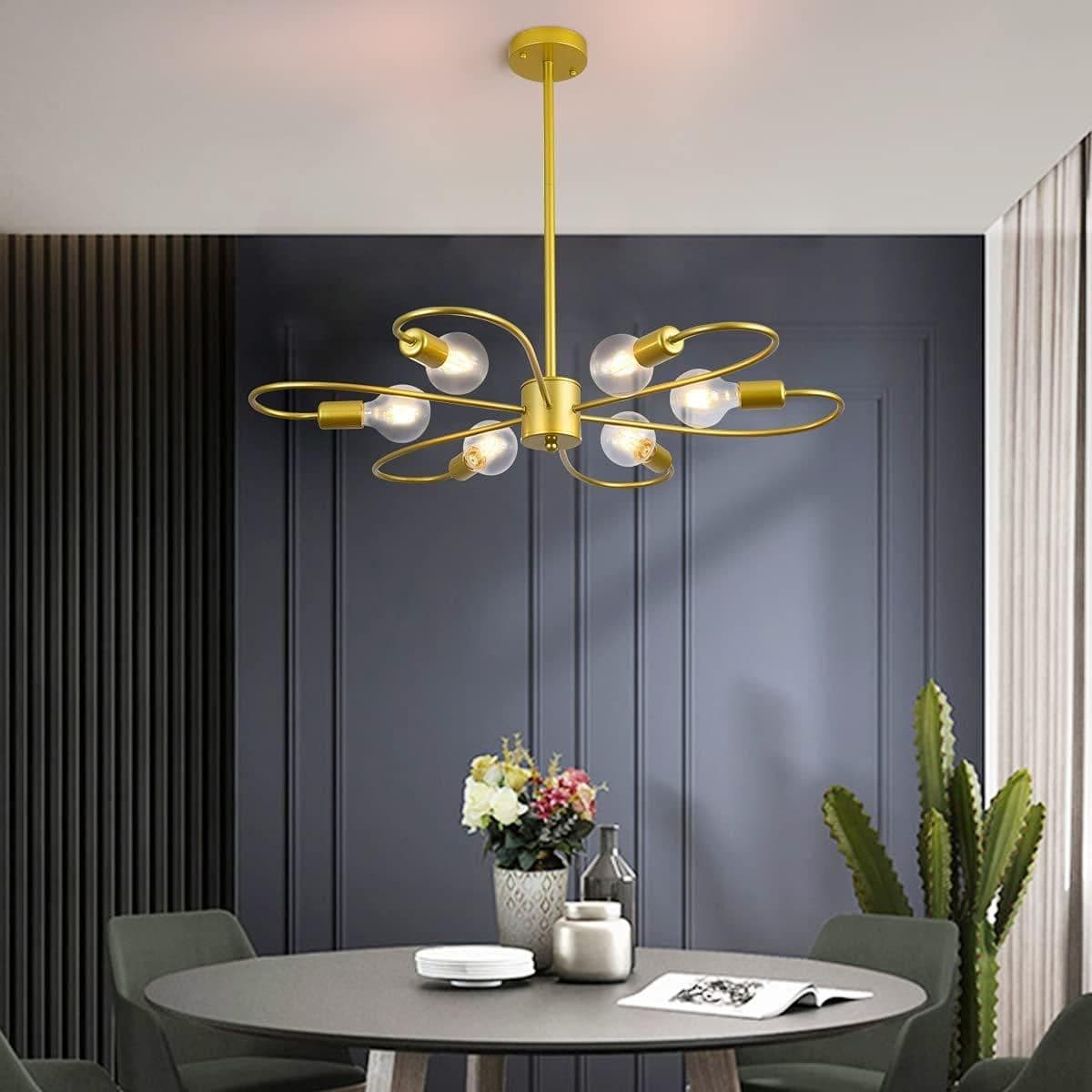 6 Light Sputnik Hanging Semi Flush Mount Industrial Chandelier