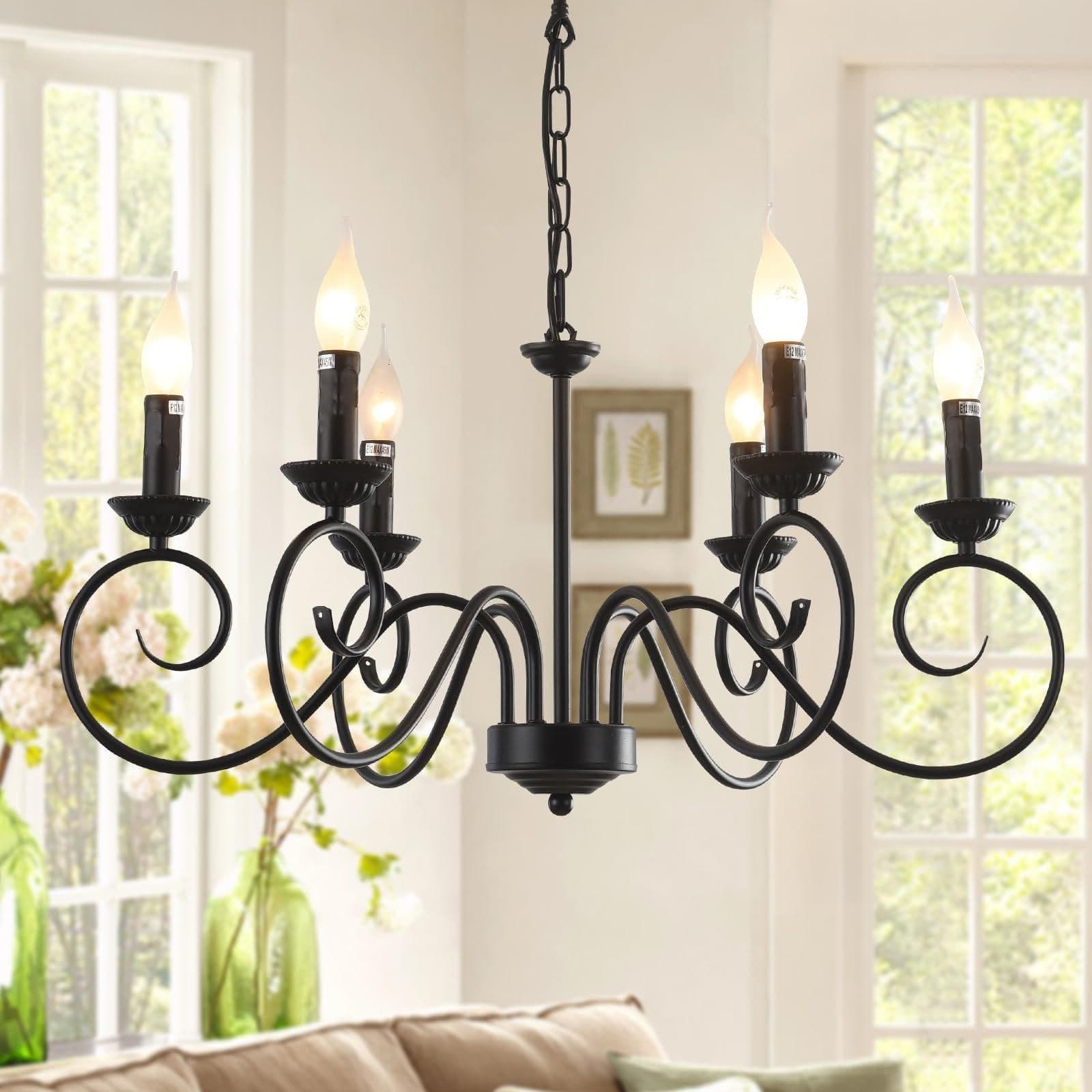 6 E14 Lights Vintage Height Adjustable Candle Iron Hanging Chandelier