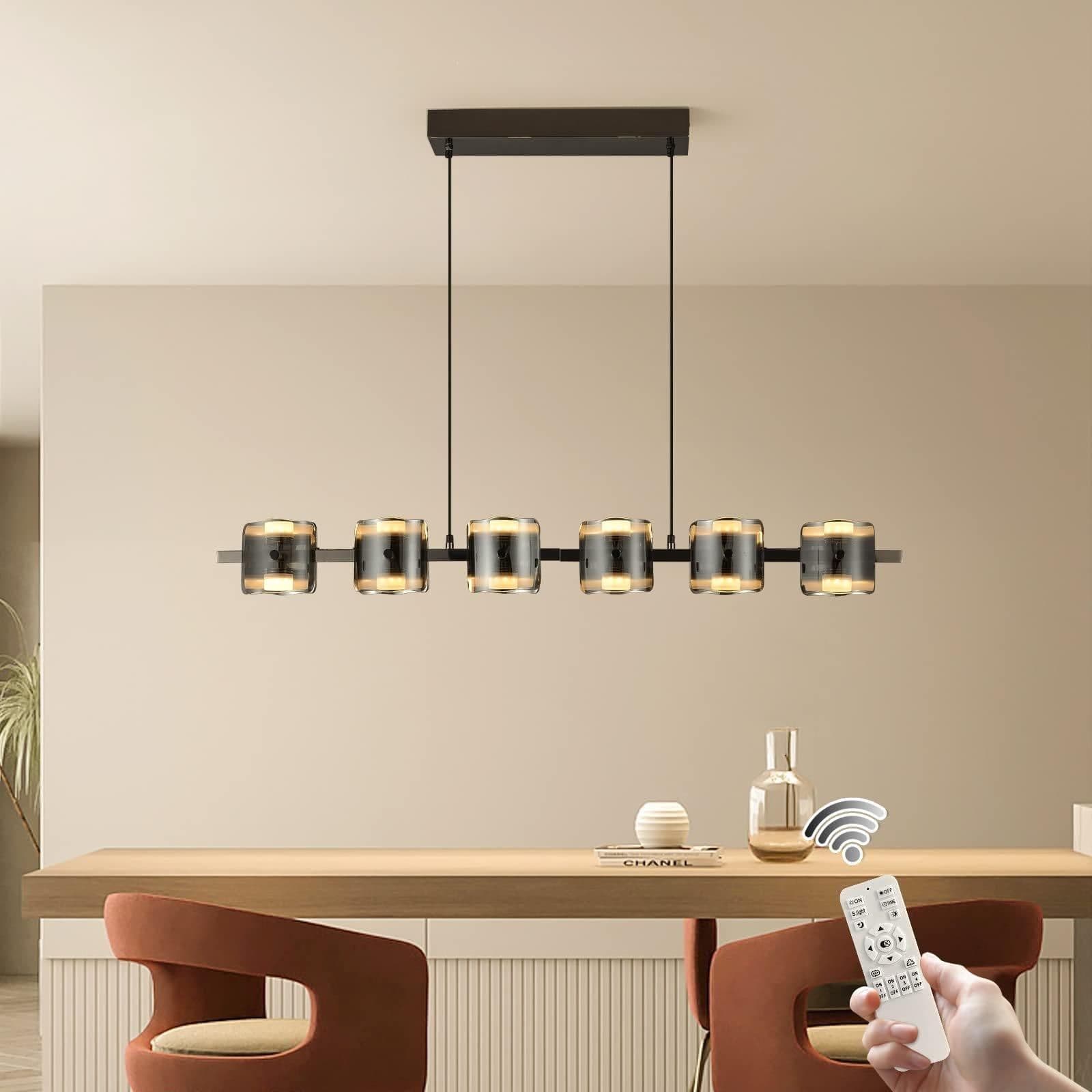 Modern Glass Lampshade Lamp Adjustable Height Chandelier Remote Control