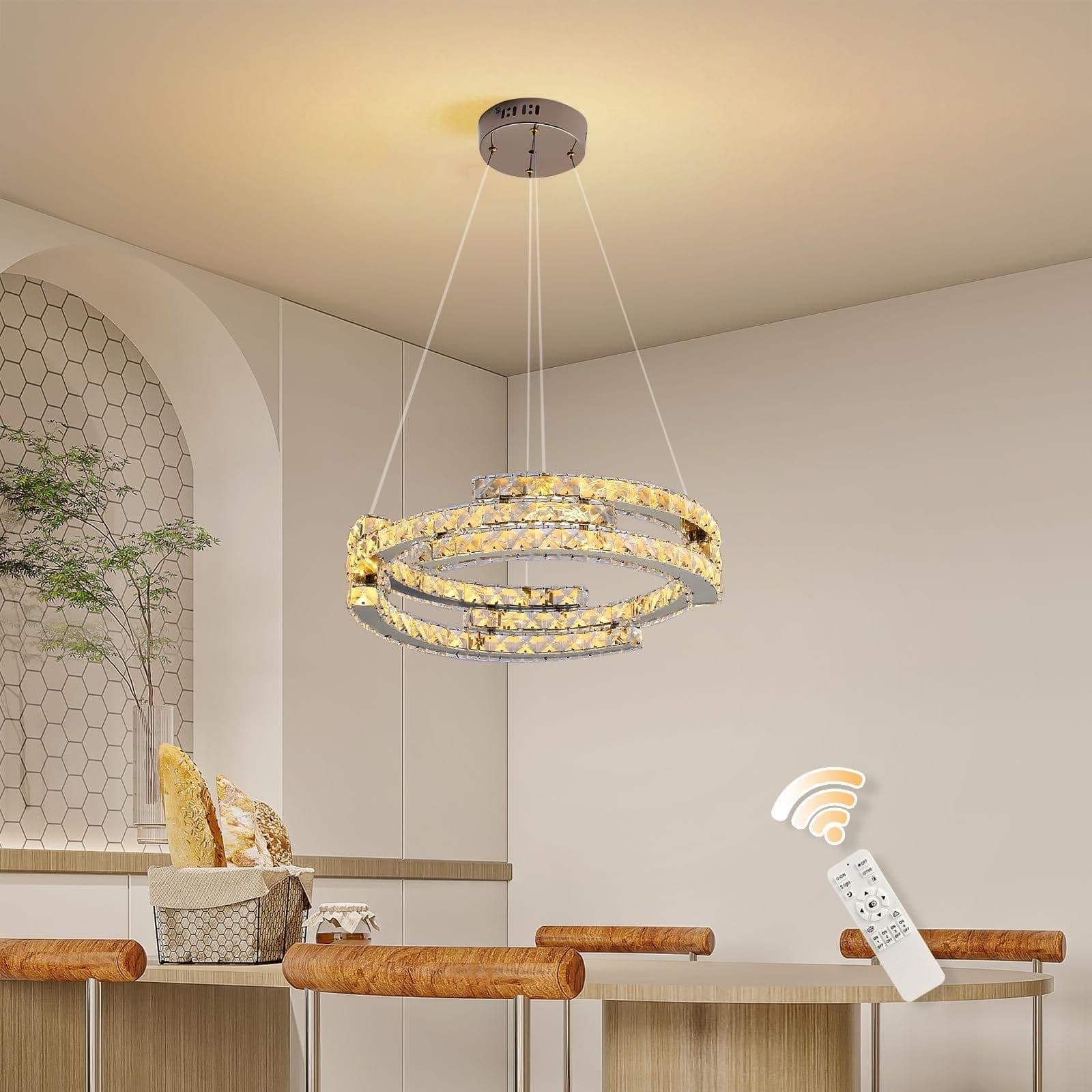 3 Ring Modern Crystal Dimmable Chandelier Remote Control