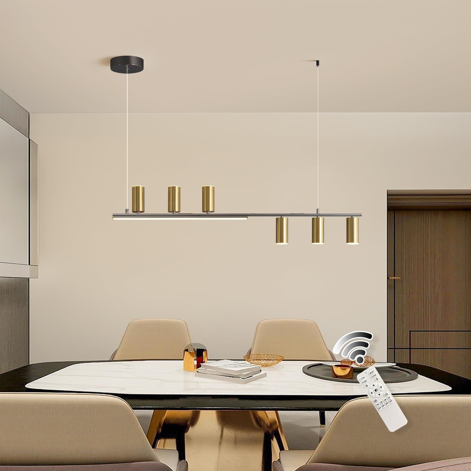 6 Light & Gold Modern Chandeliers Remote Dimmable LED Chandelier