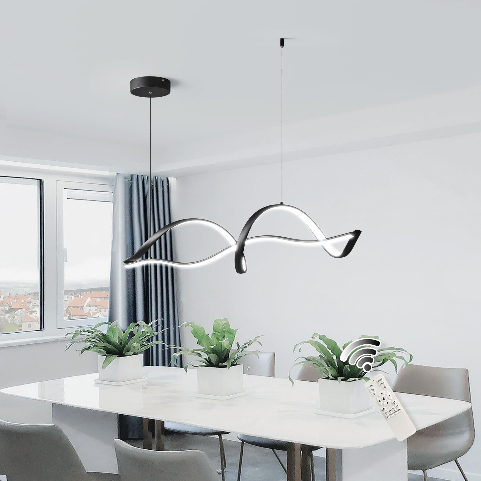 Metal Wave Simple Dimmable Chandelier Remote Control