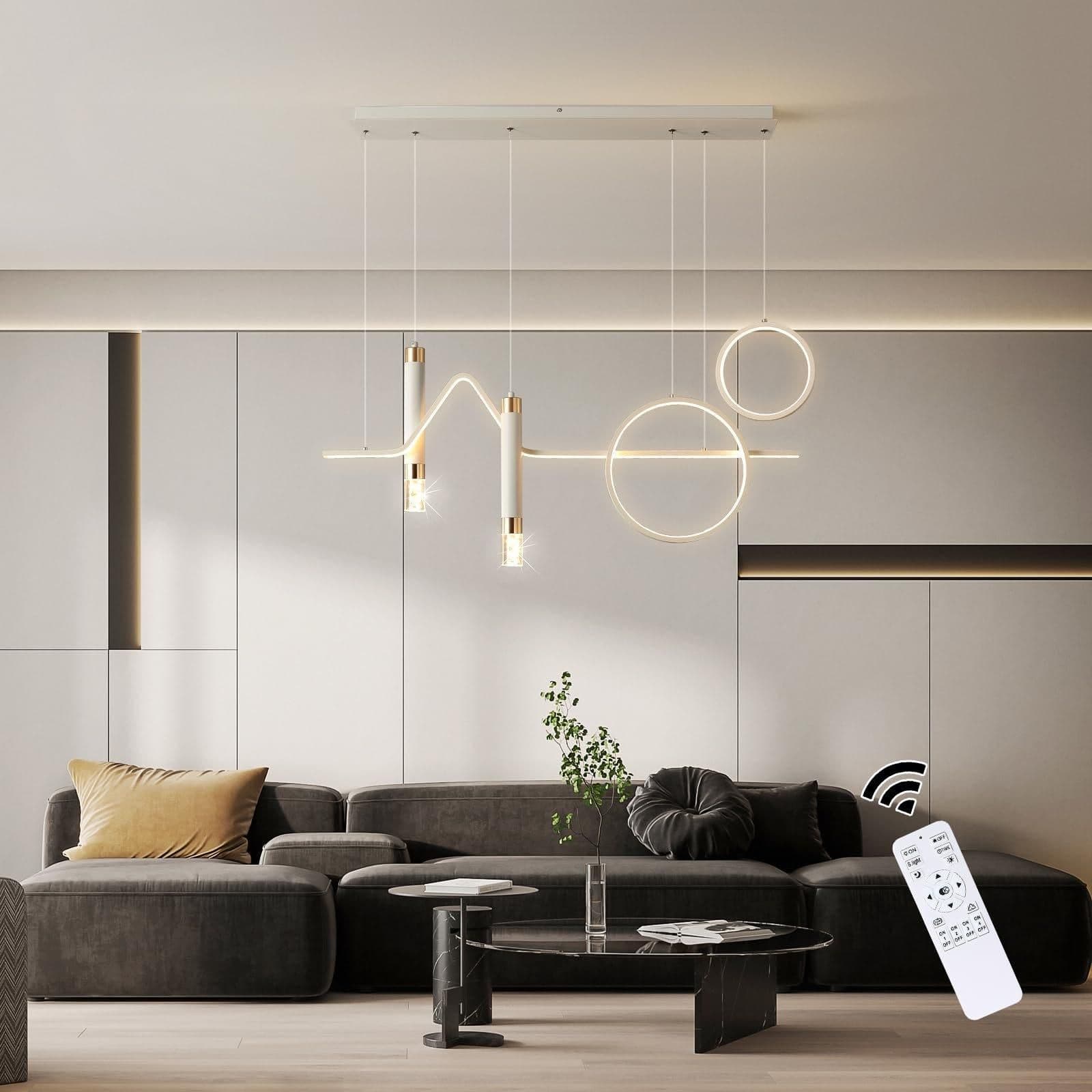 Modern Linear Wave Pendant Light Dimmable Chandelier Remote Control