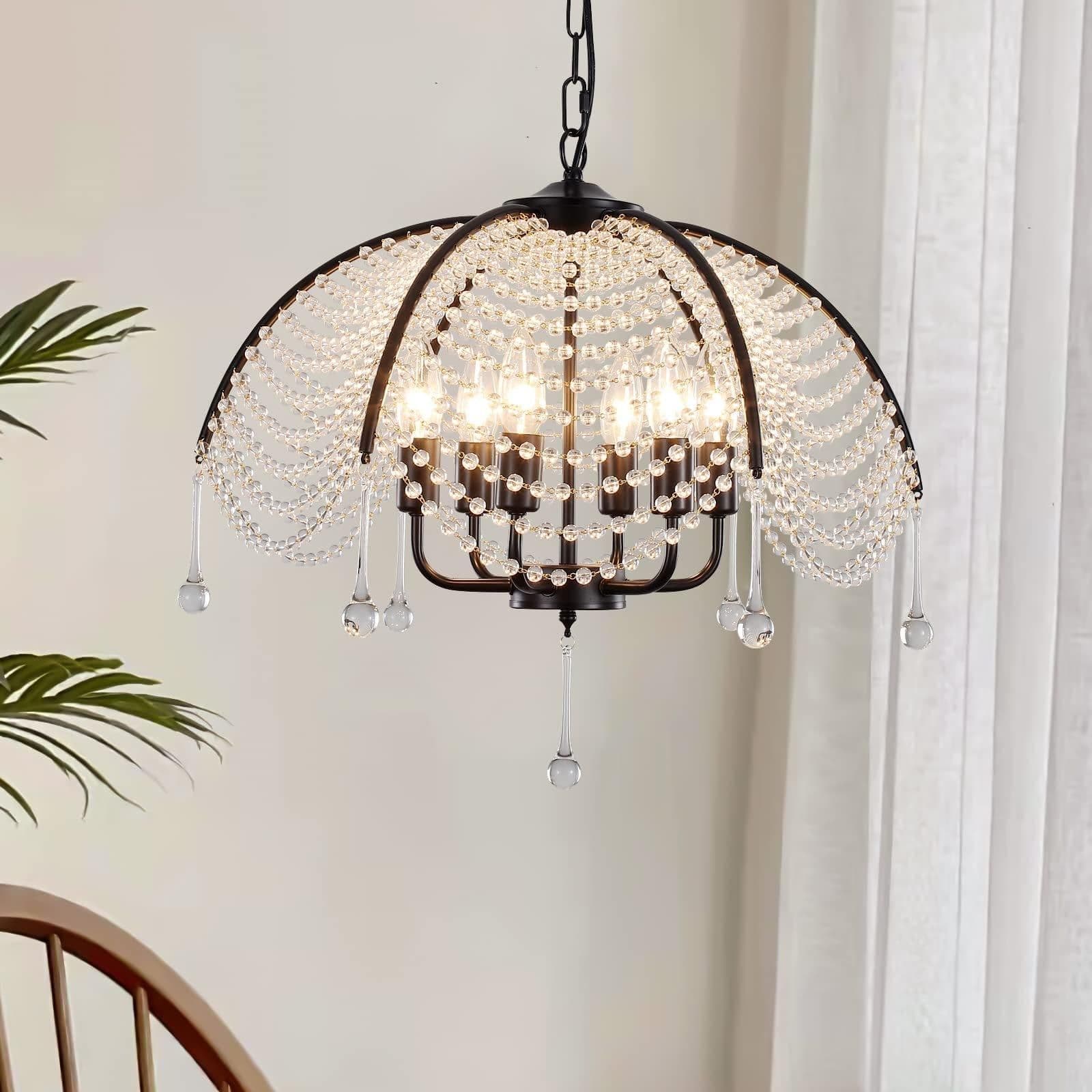 6 Lights Metal Vintage Crystal Chandelier