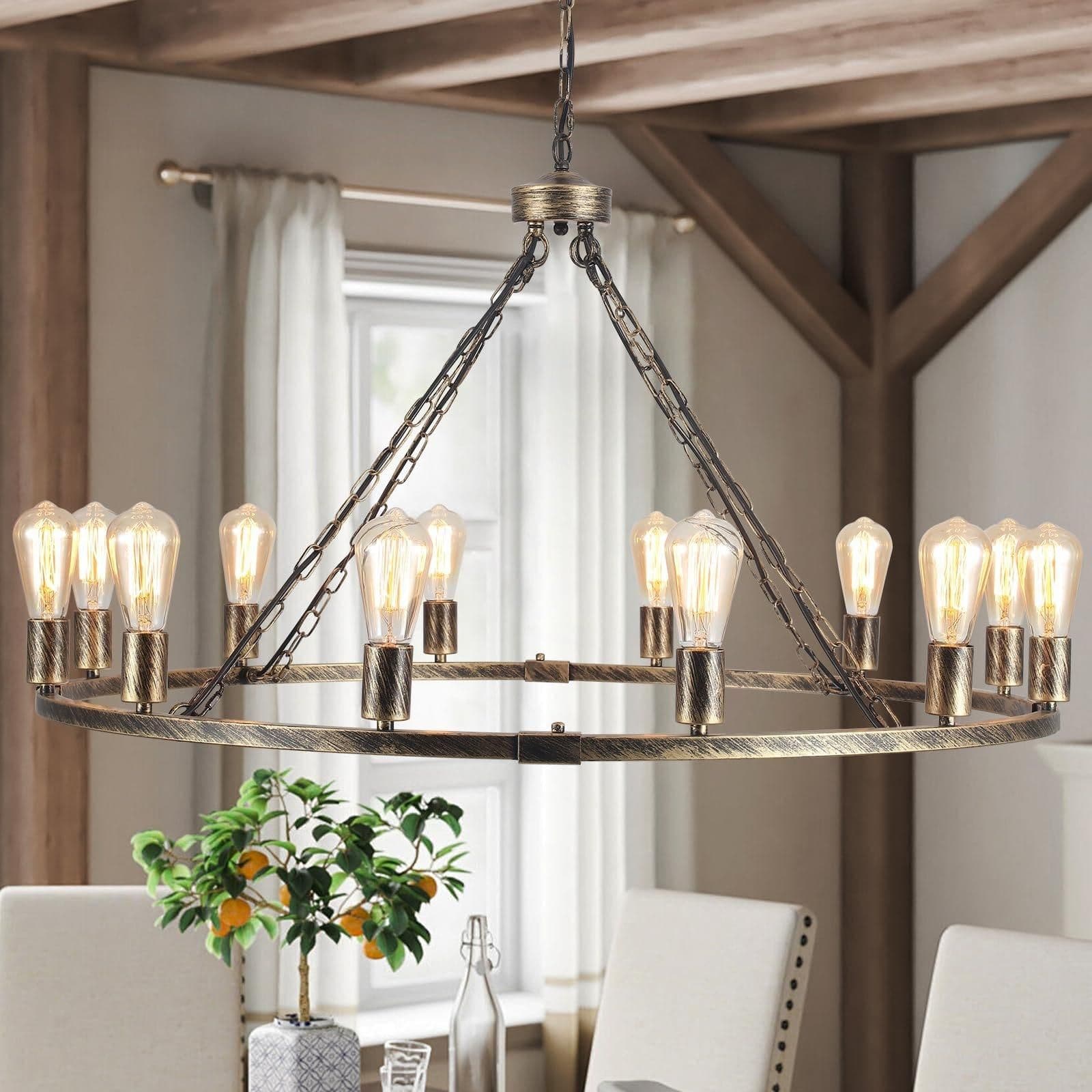 12 Light Vintage Wagon Wheel Chandelier