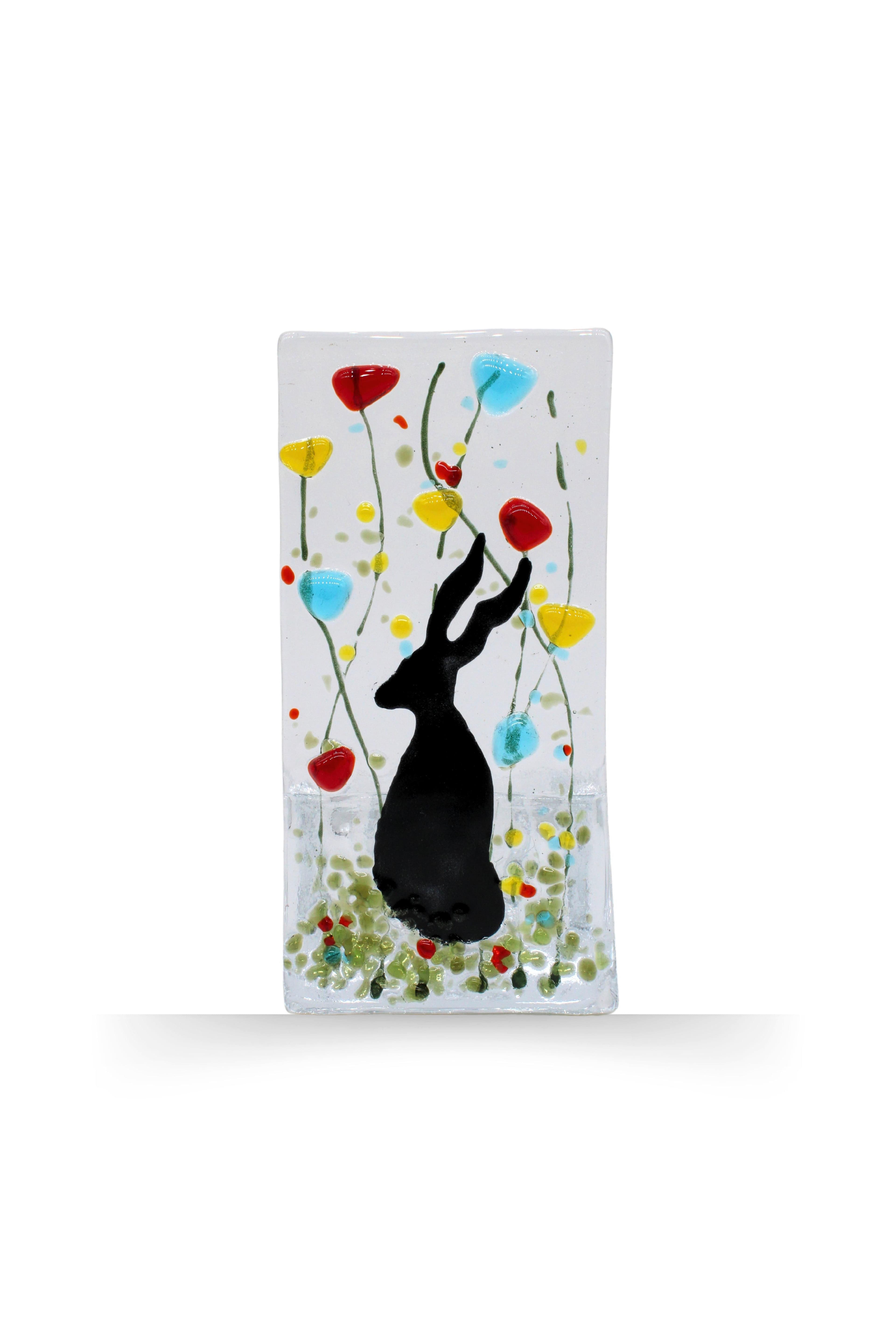 Handmade Fused Tea Light Holder Hare Wildflower