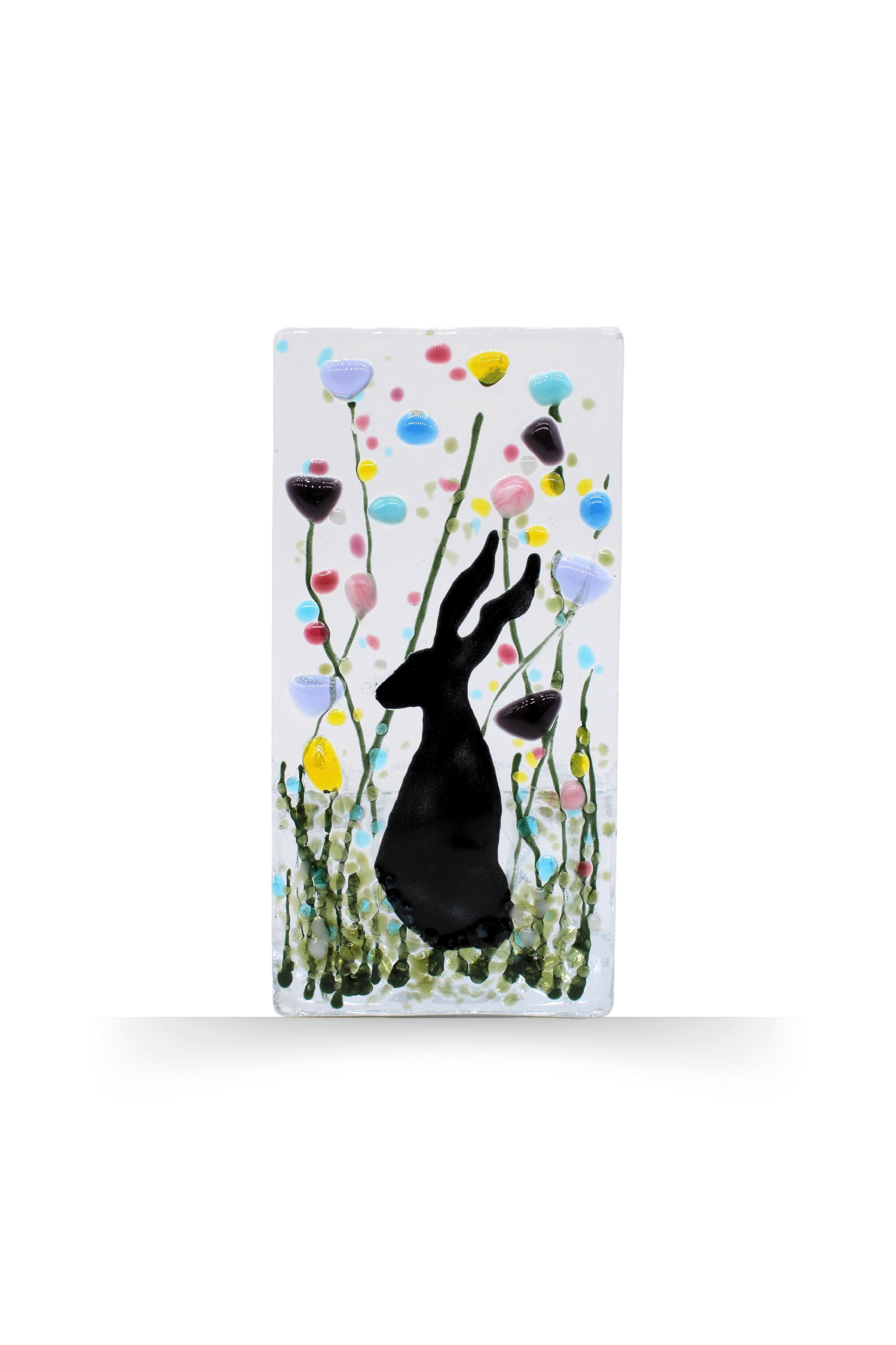 Handmade Fused Tea Light Holder Hare Summer Meadow