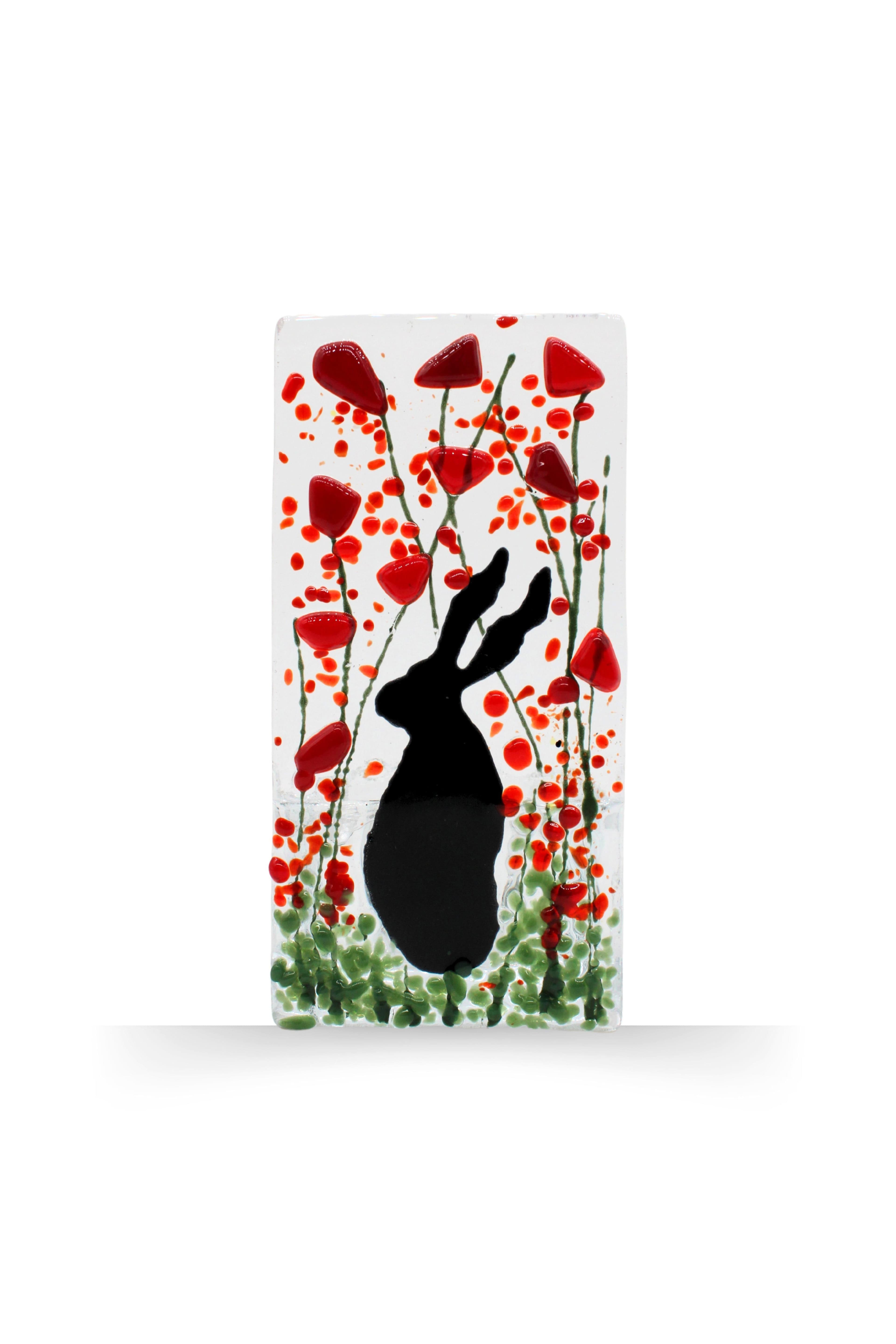 Handmade Fused Tea Light Holder Hare Poppy