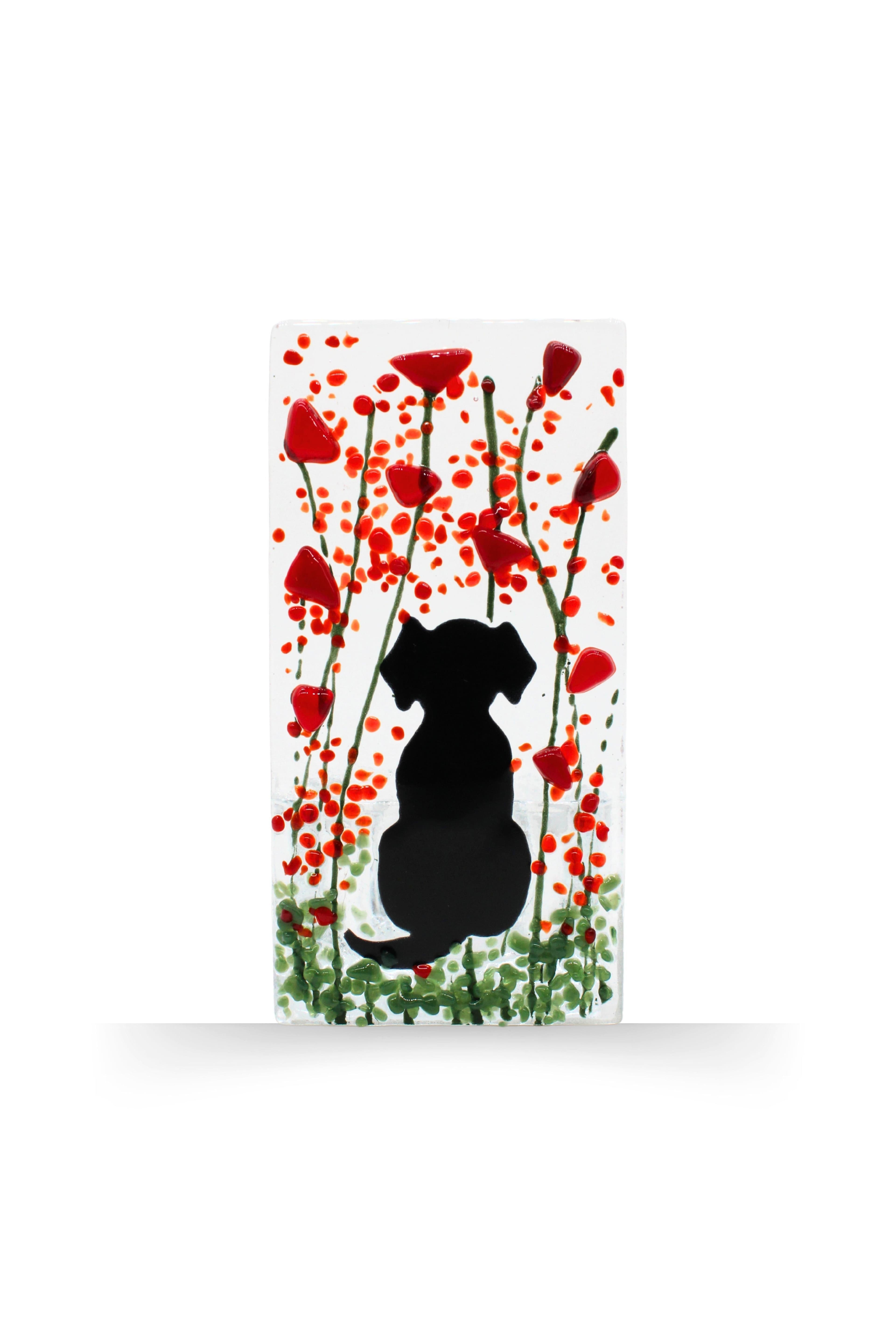 Handmade Fused Tea Light Holder Dog Poppy