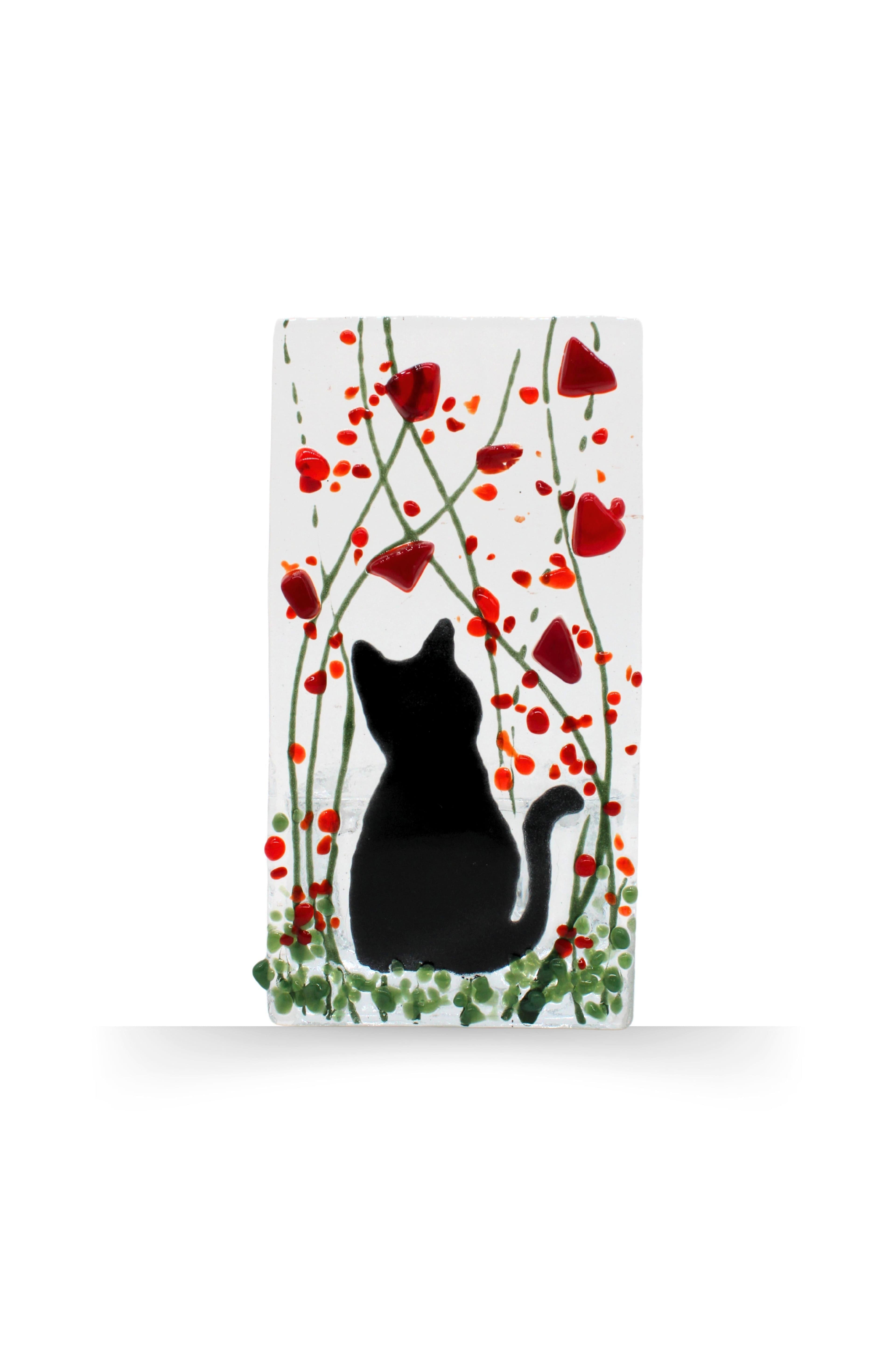 Handmade Fused Tea Light Holder Cat Poppy