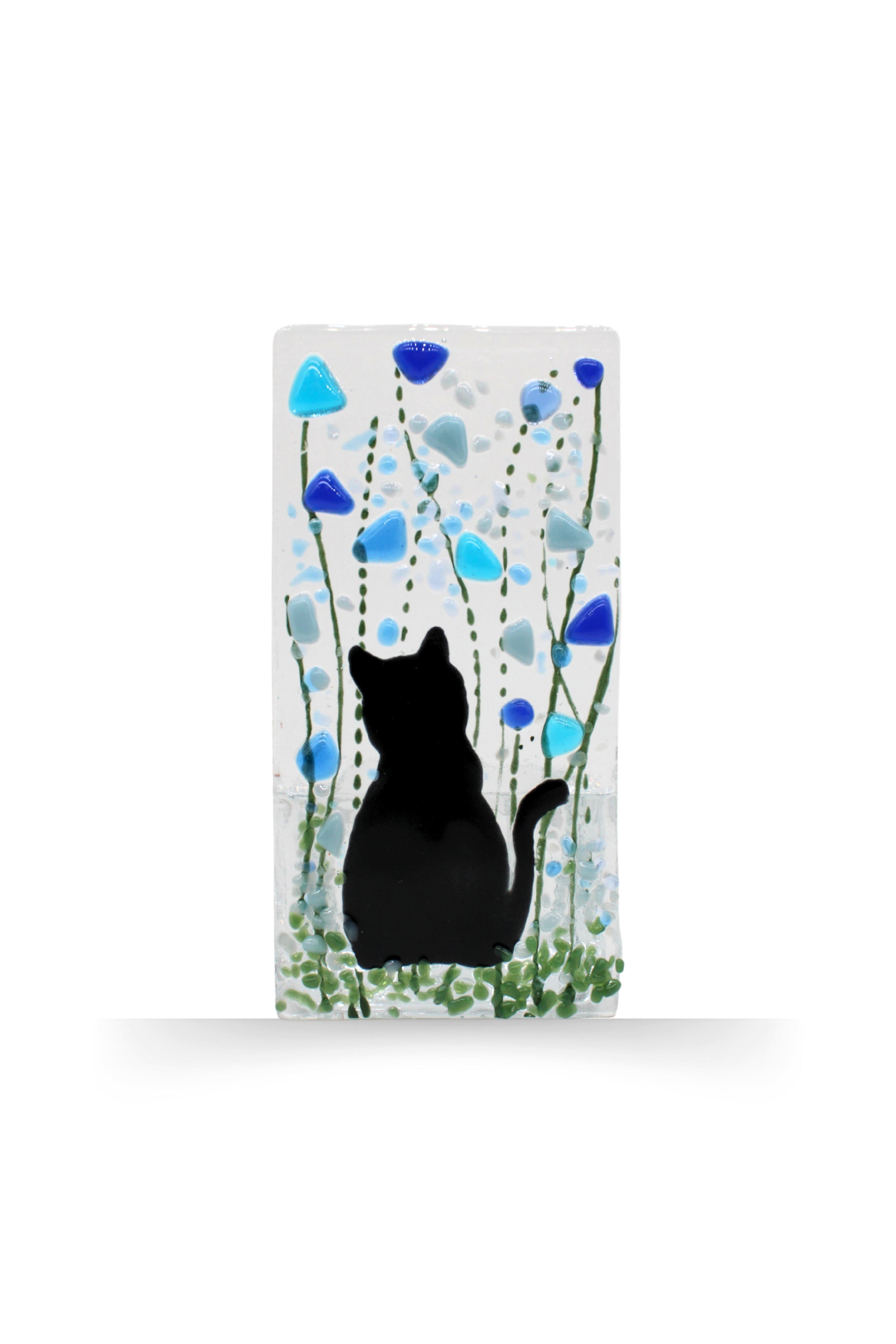 Handmade Fused Tea Light Holder Cat Forget Me Not