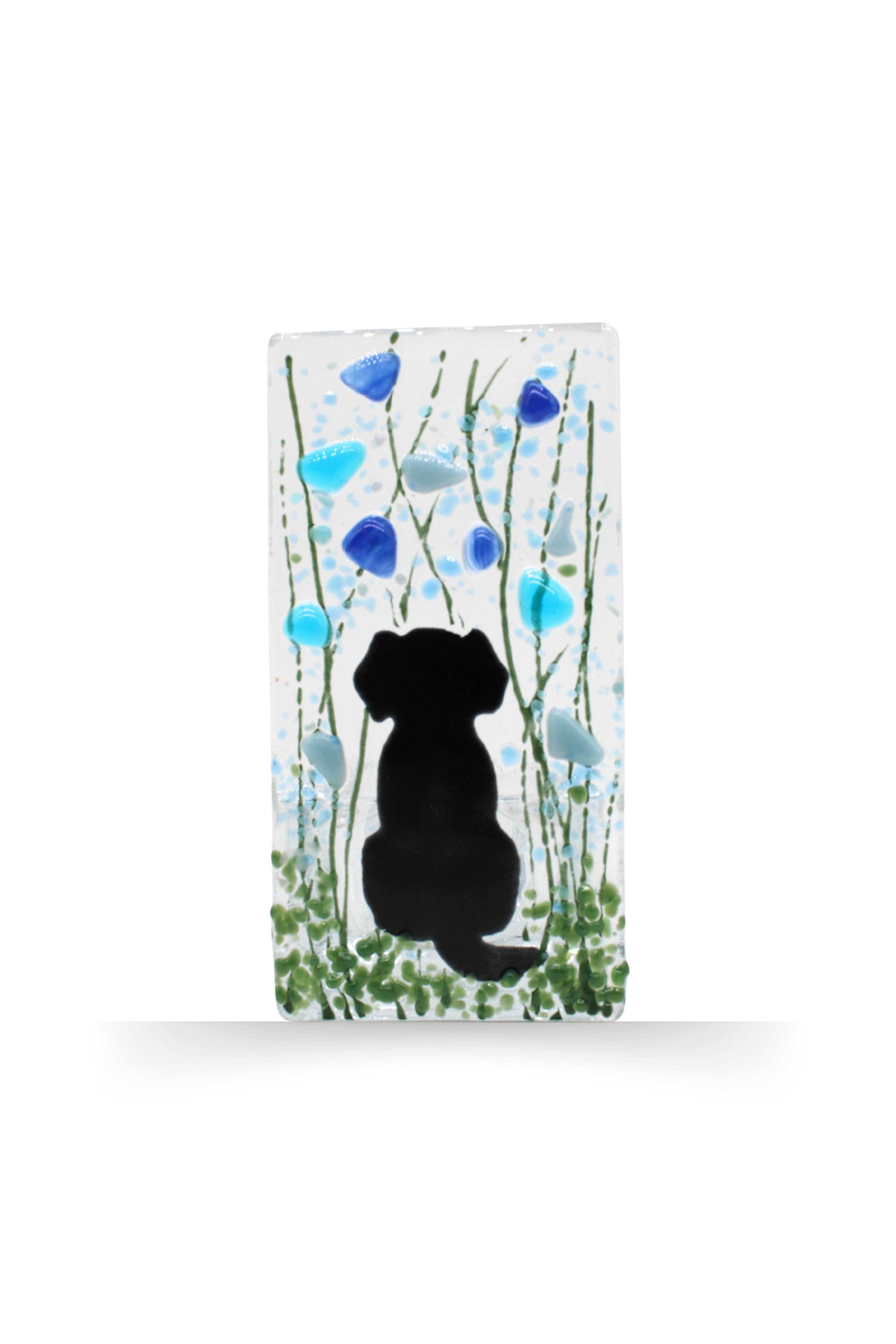 Handmade Fused Tea Light Holder Dog Forget Me Not